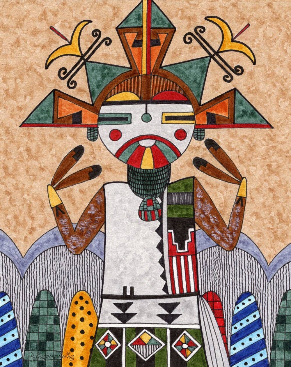 Palikwmana Gathers Rain Matted Print by Fourth World Design