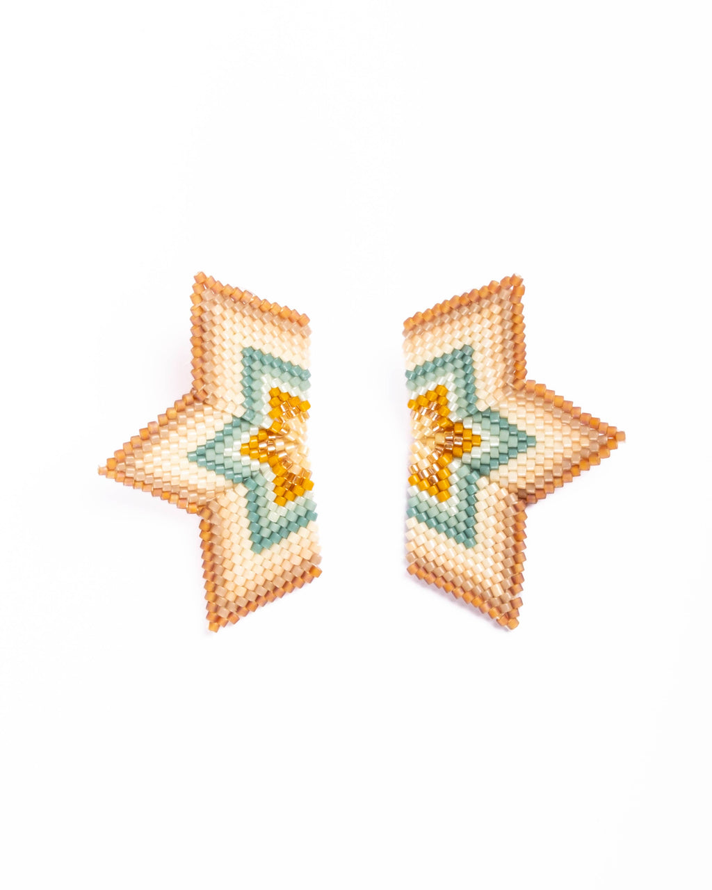 Beaded Handwoven Medium Half Star Earrings by Mayana