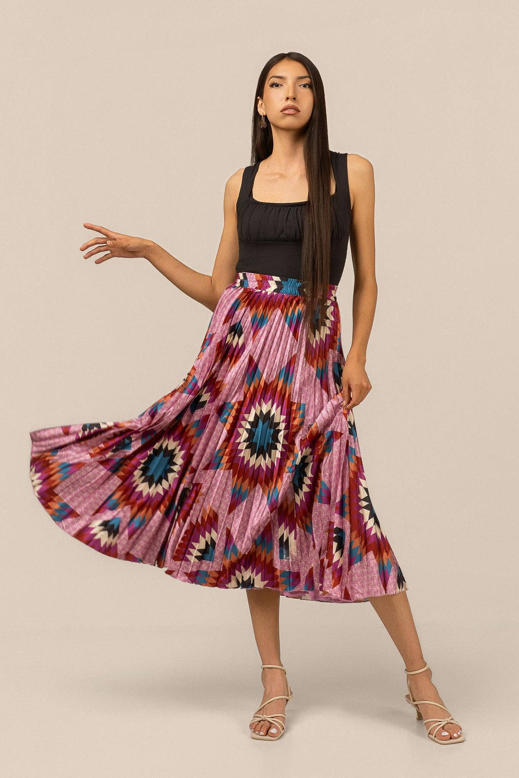 Pleated Star Quilt Midi Skirt by by Bethany Yellowtail
