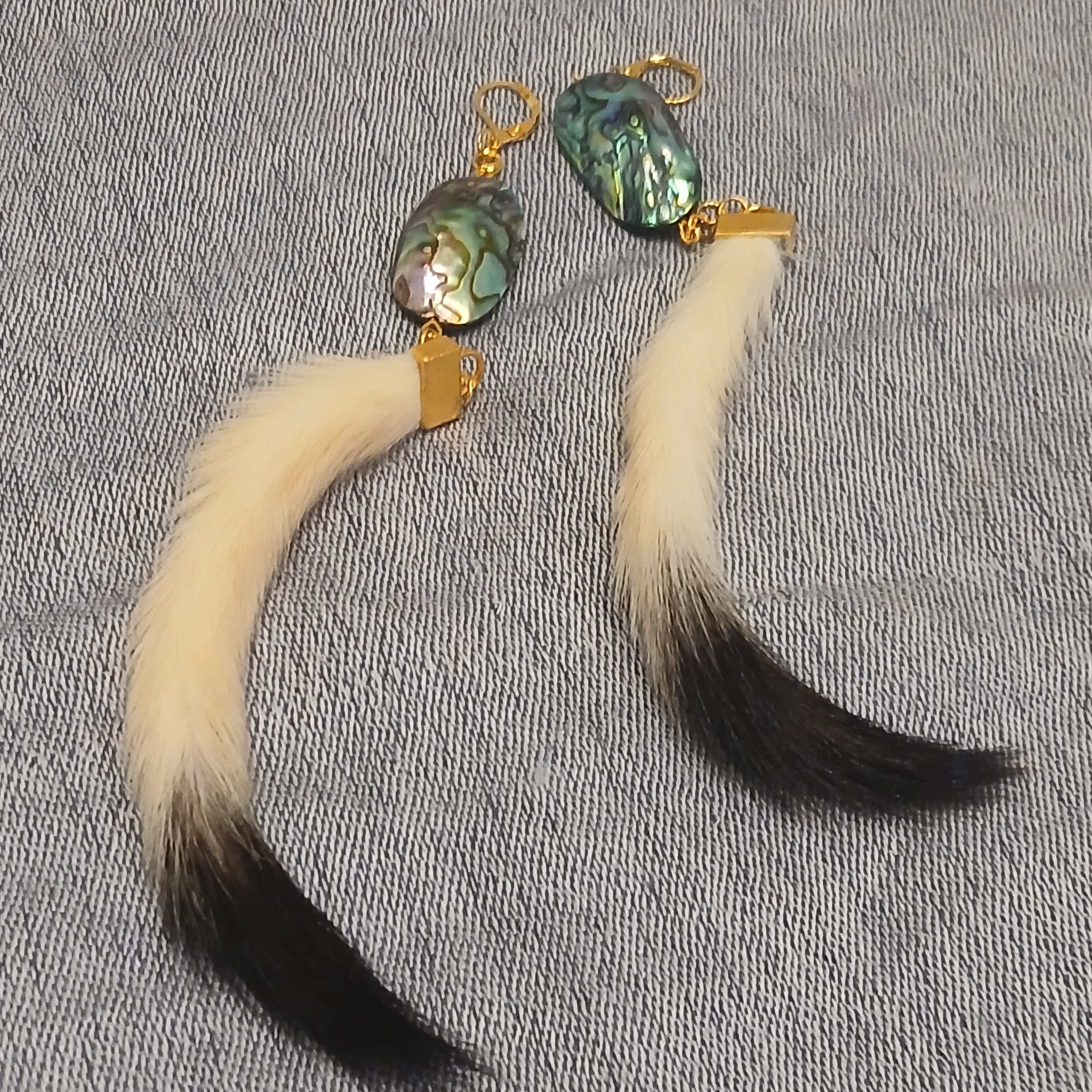 DT | Earrings |Abalone & Fur Dangle