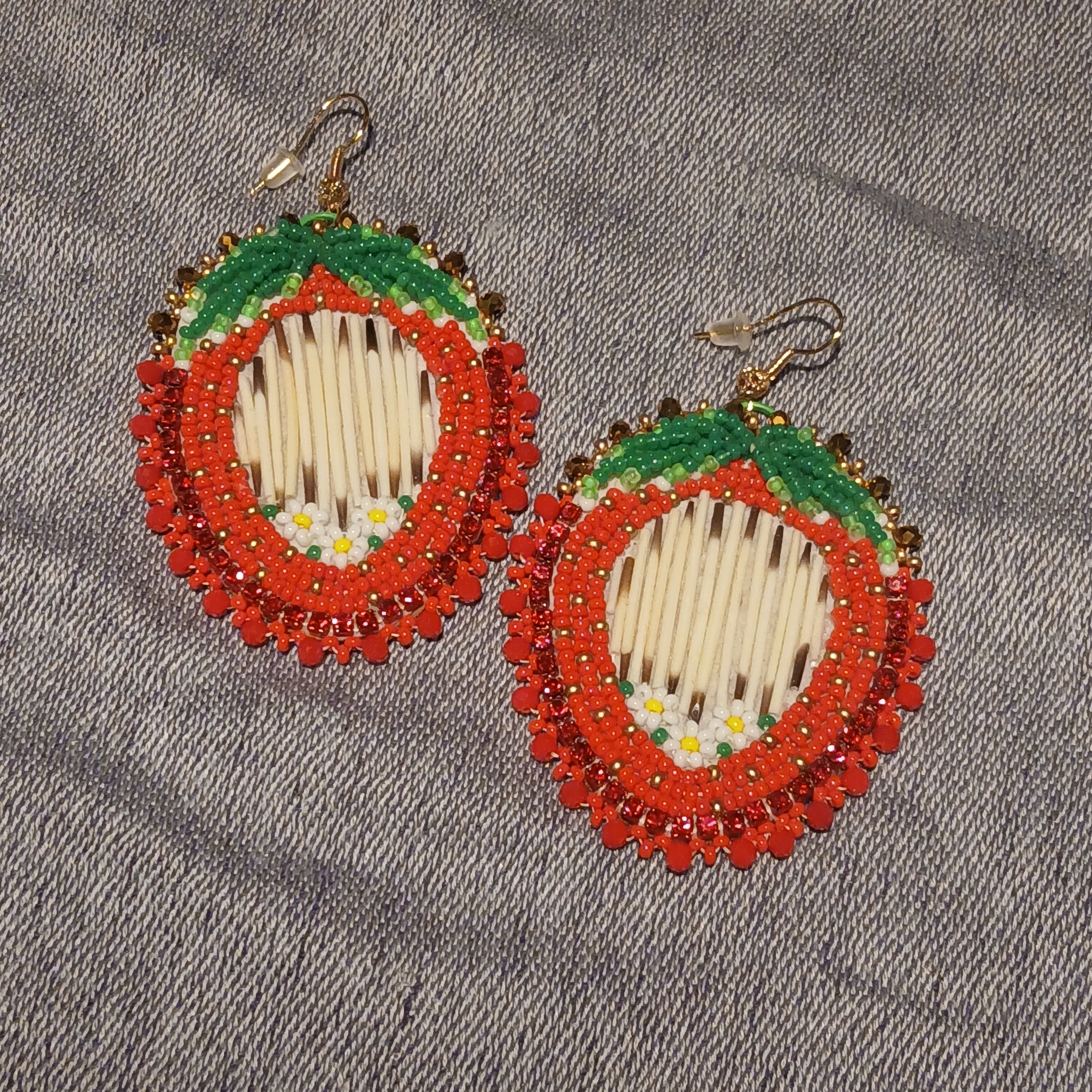 HTB | Earrings | Strawberry Dangle with Porcupine Quill center