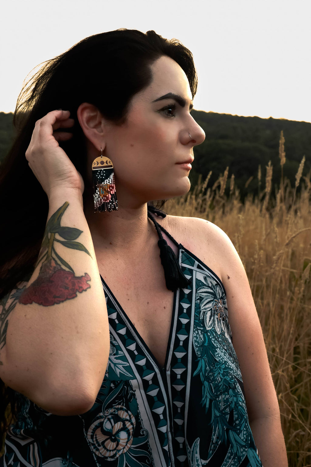 Beaded Handwoven Moonlit Moth Fringe Earrings by Mayana