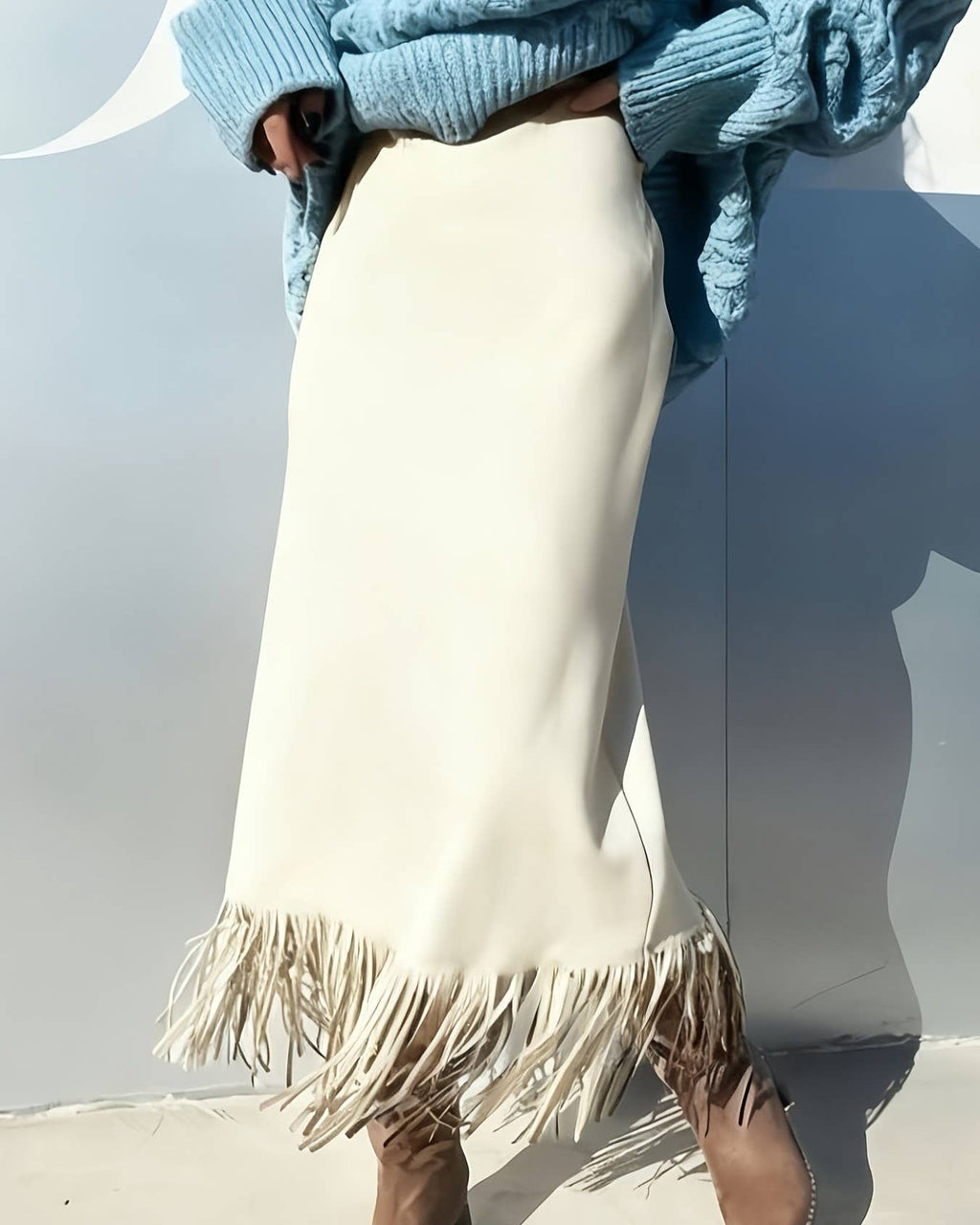 Fringed Suede Slim-Fit Midi Skirt