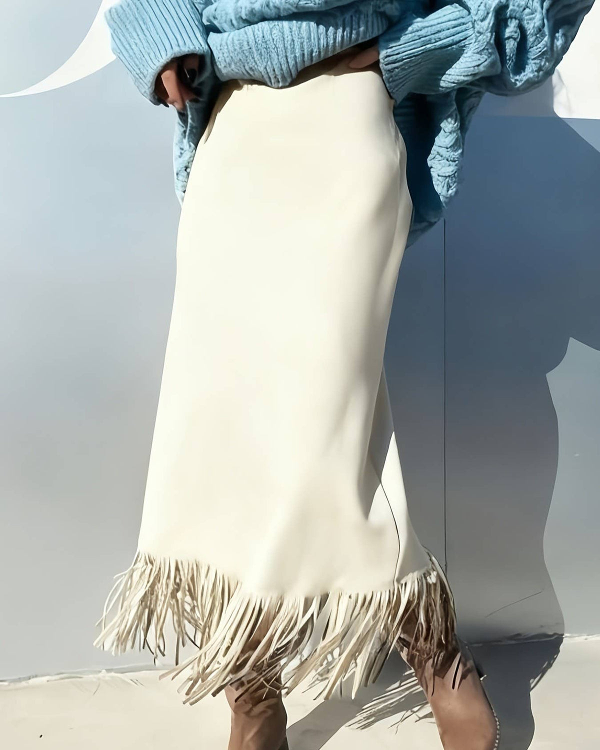 Fringed Suede Slim-Fit Midi Skirt
