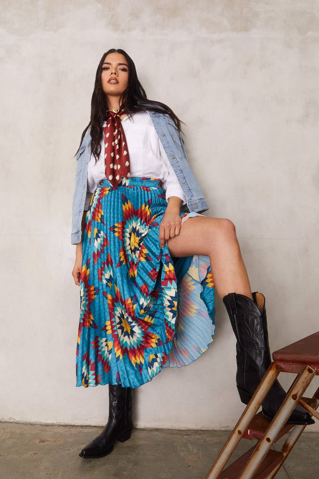 Pleated Star Quilt Midi Skirt by by Bethany Yellowtail
