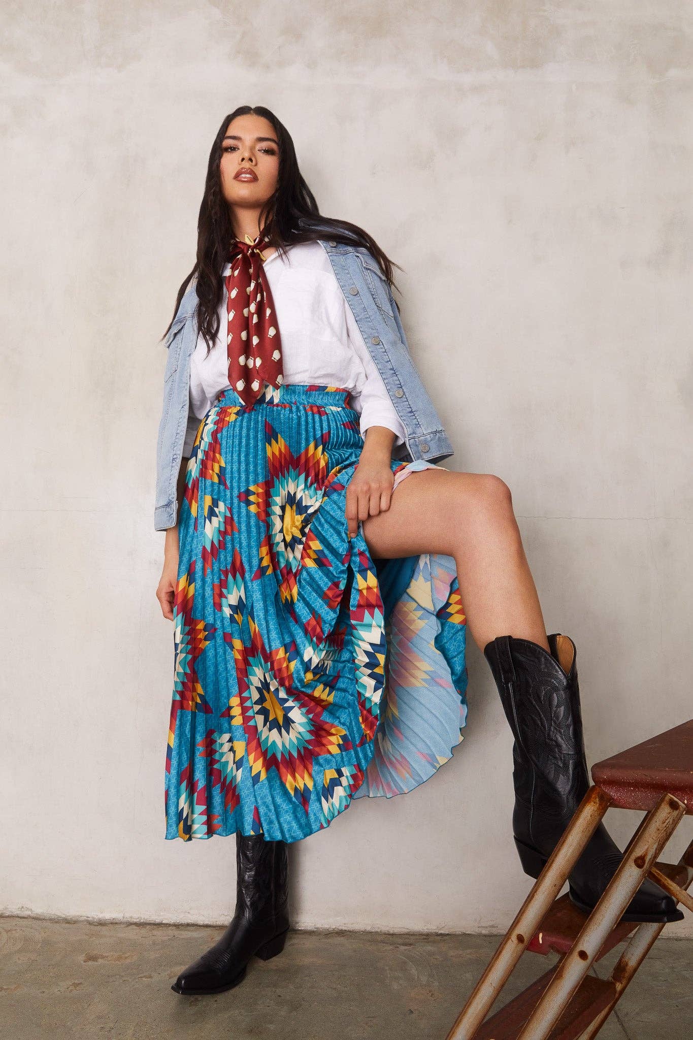 Pleated Star Quilt Midi Skirt by by Bethany Yellowtail