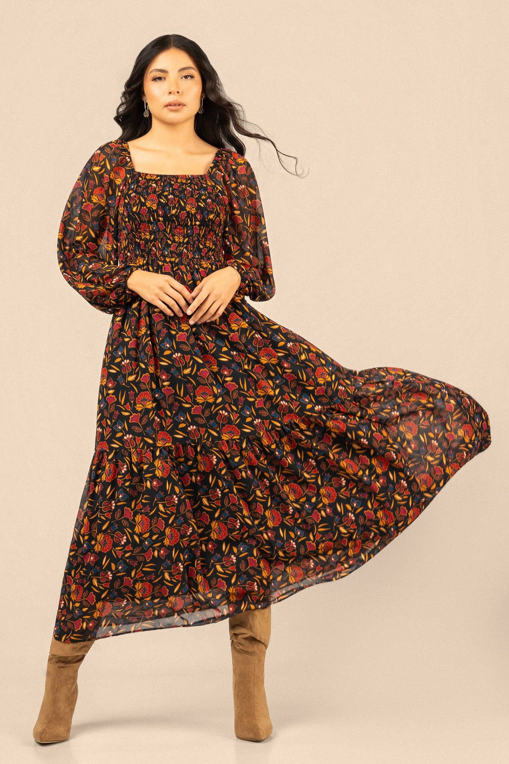 Mountain Crow Floral Maxi Dress by by Bethany Yellowtail