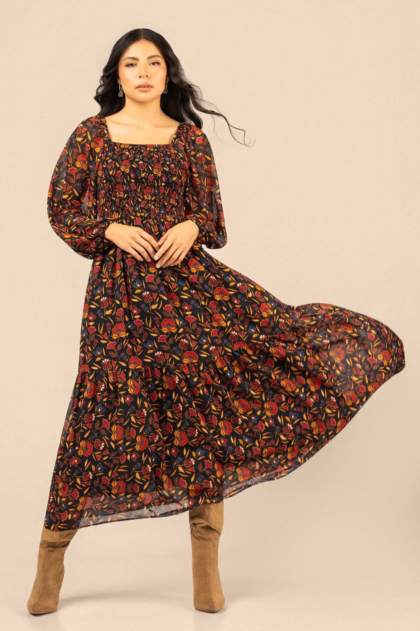 Mountain Crow Floral Maxi Dress by by Bethany Yellowtail