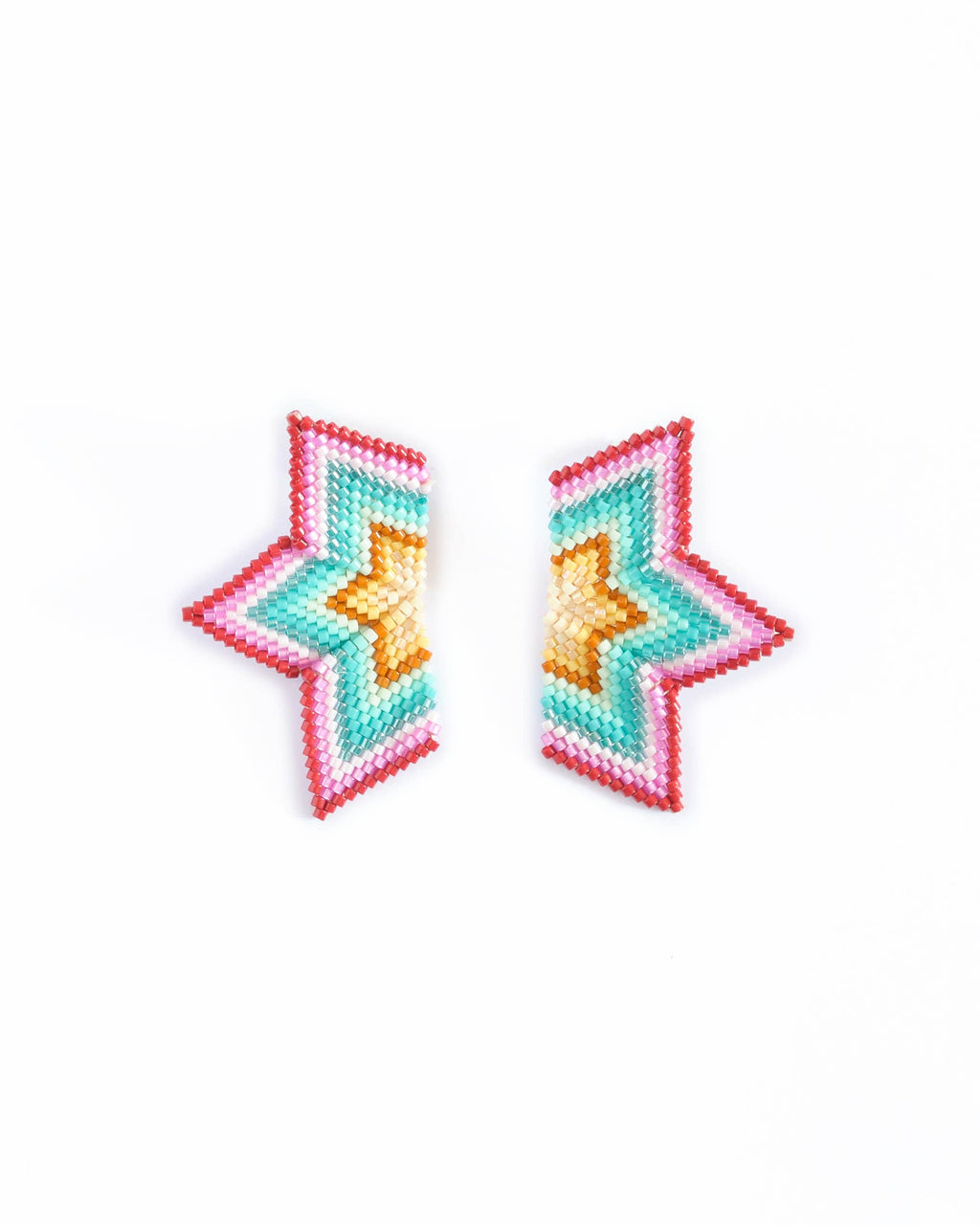 Beaded Handwoven Medium Half Star Earrings by Mayana