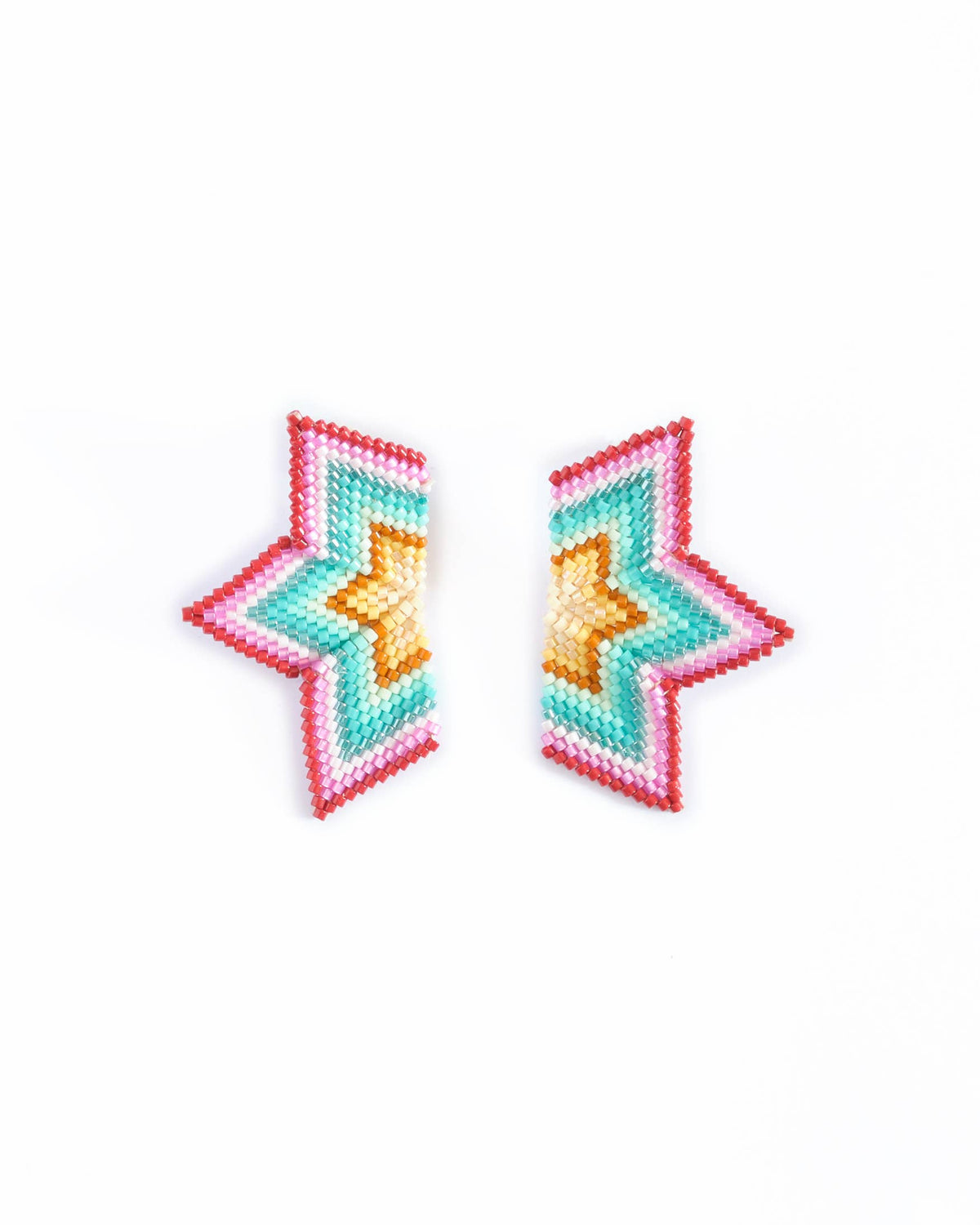 Beaded Handwoven Medium Half Star Earrings by Mayana