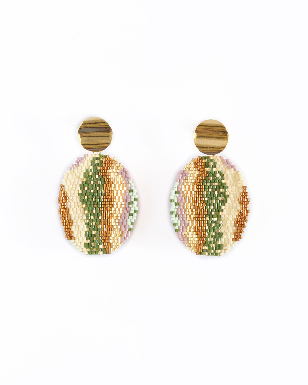 Beaded Handwoven Organic Oval Drop Earrings by Mayana