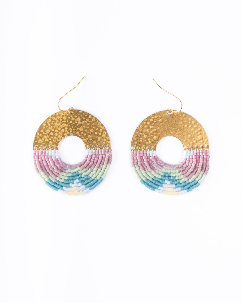 Beaded Handwoven Organic Circular Fringe Earrings by Mayana