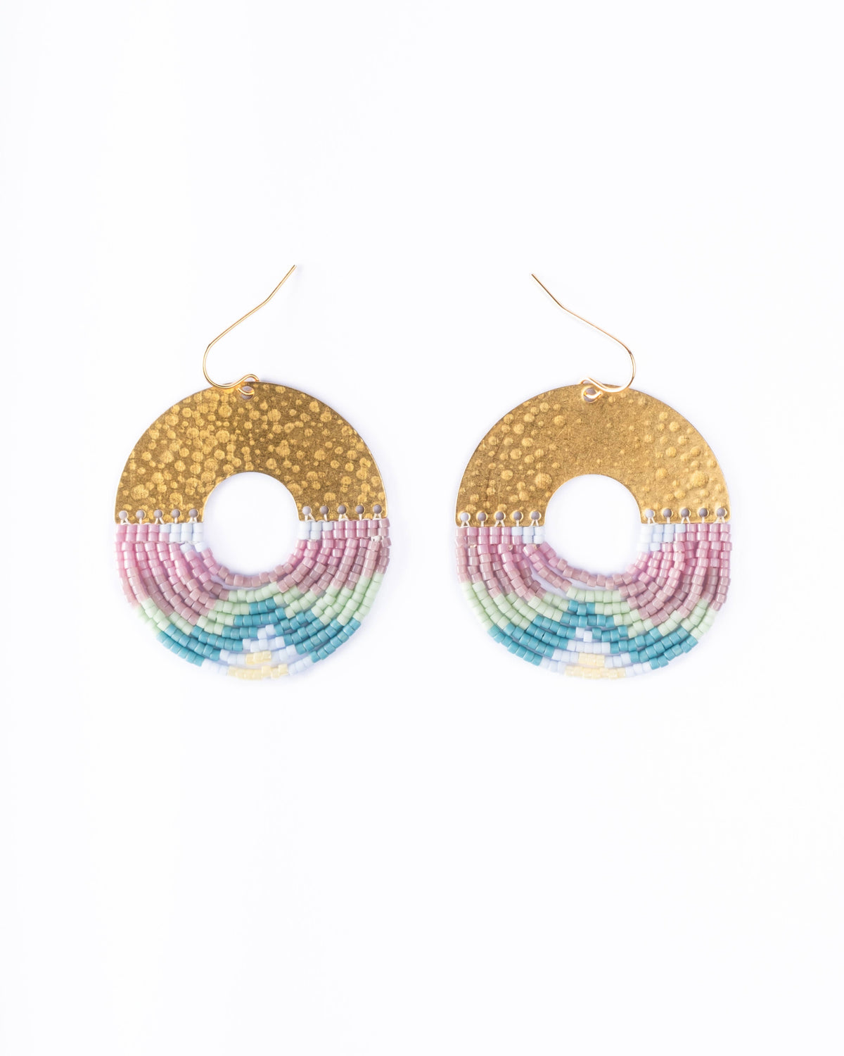 Beaded Handwoven Organic Circular Fringe Earrings by Mayana