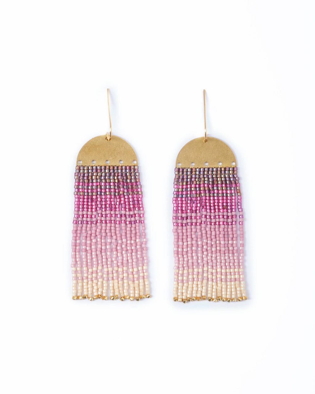 Beaded Handwoven Ombre Fringe Earrings by Mayana