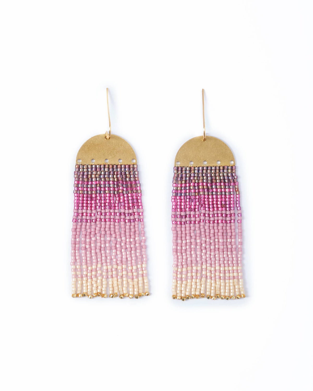 Beaded Handwoven Ombre Fringe Earrings by Mayana