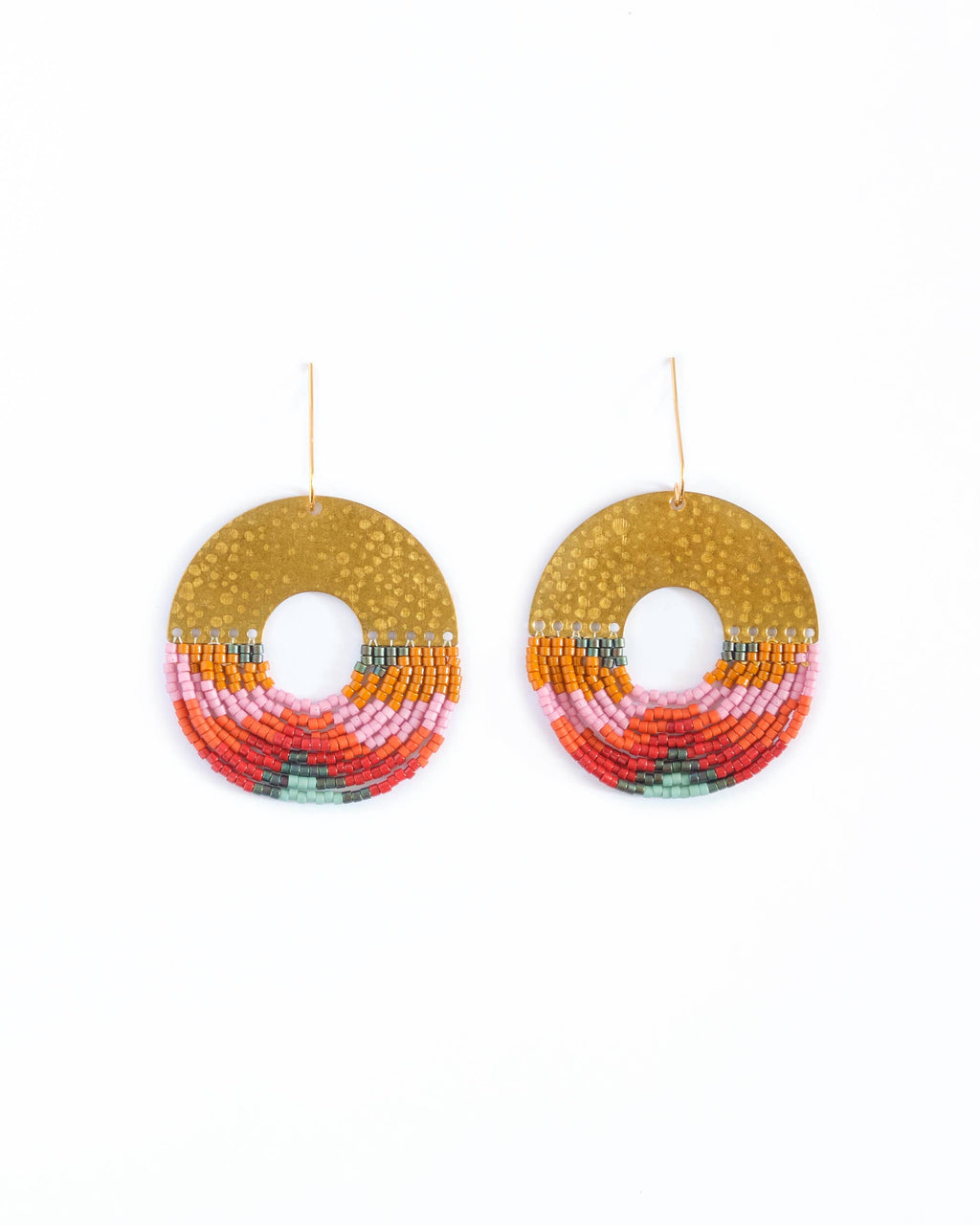 Beaded Handwoven Organic Circular Fringe Earrings by Mayana
