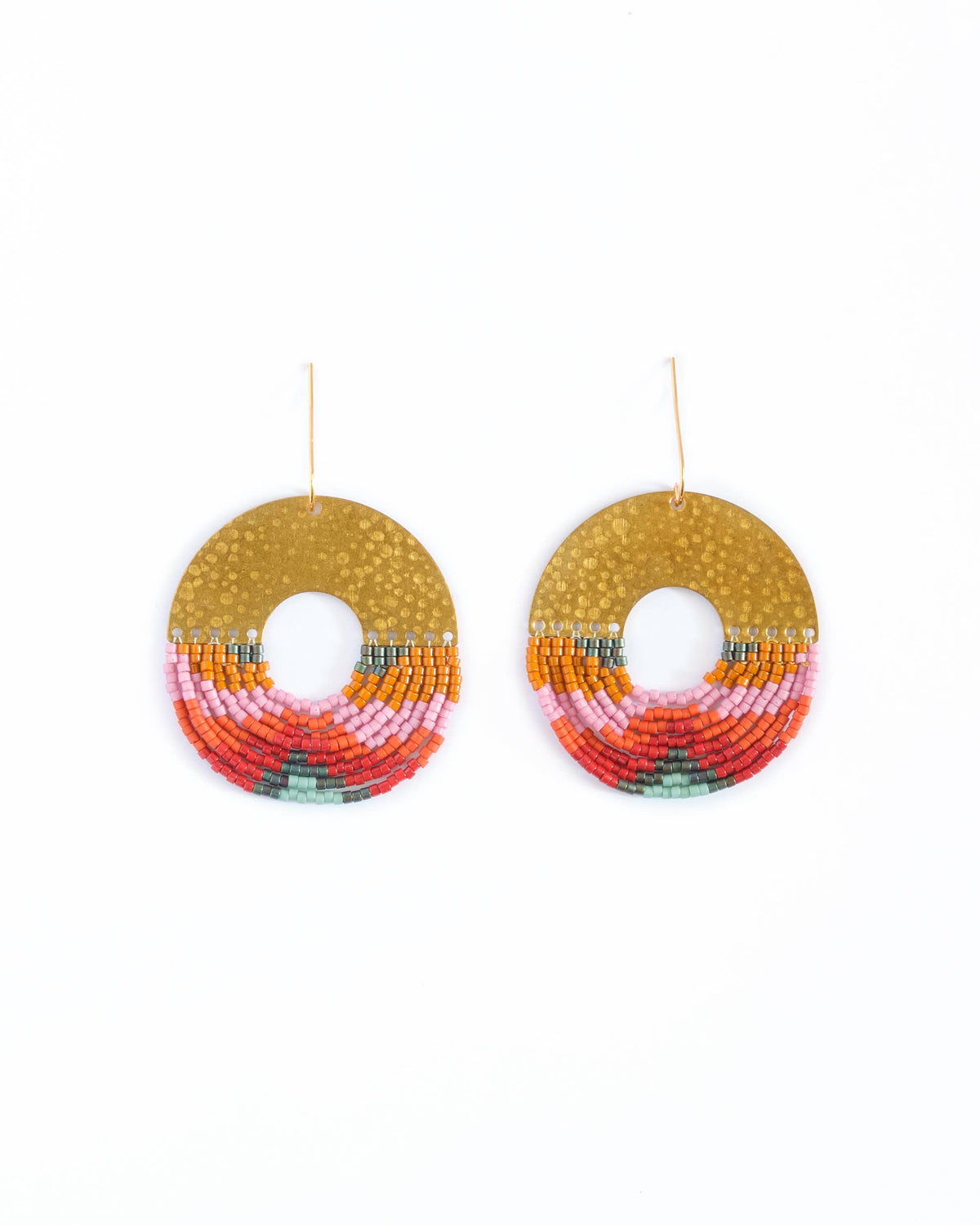 Beaded Handwoven Organic Circular Fringe Earrings by Mayana