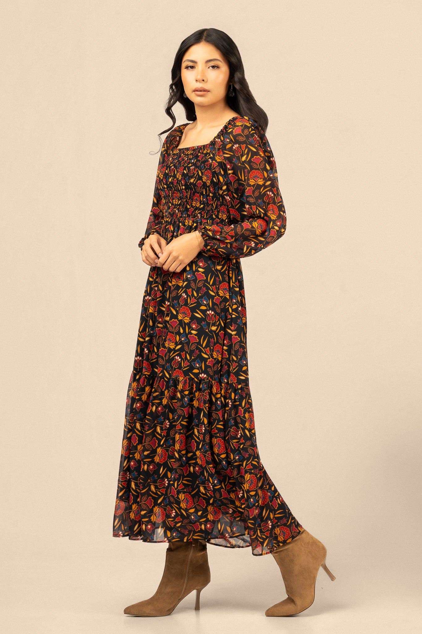 Mountain Crow Floral Maxi Dress by by Bethany Yellowtail