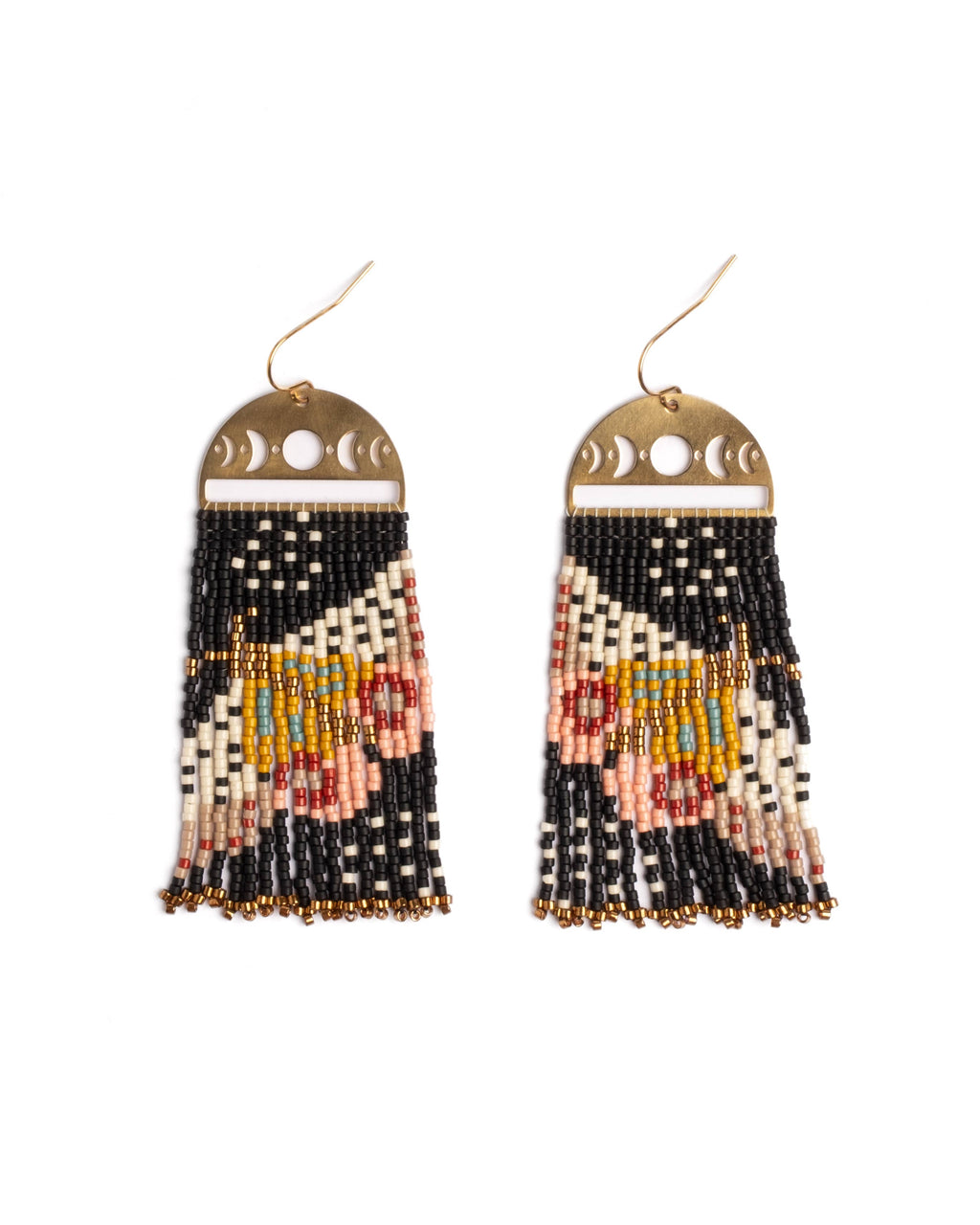 Beaded Handwoven Moonlit Moth Fringe Earrings by Mayana