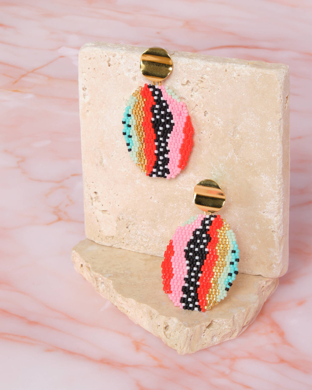 Beaded Handwoven Organic Oval Drop Earrings by Mayana