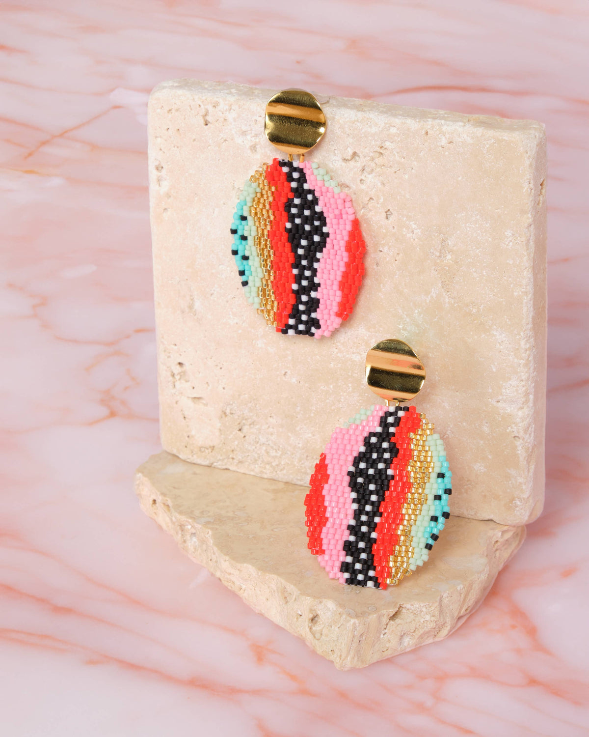 Beaded Handwoven Organic Oval Drop Earrings by Mayana