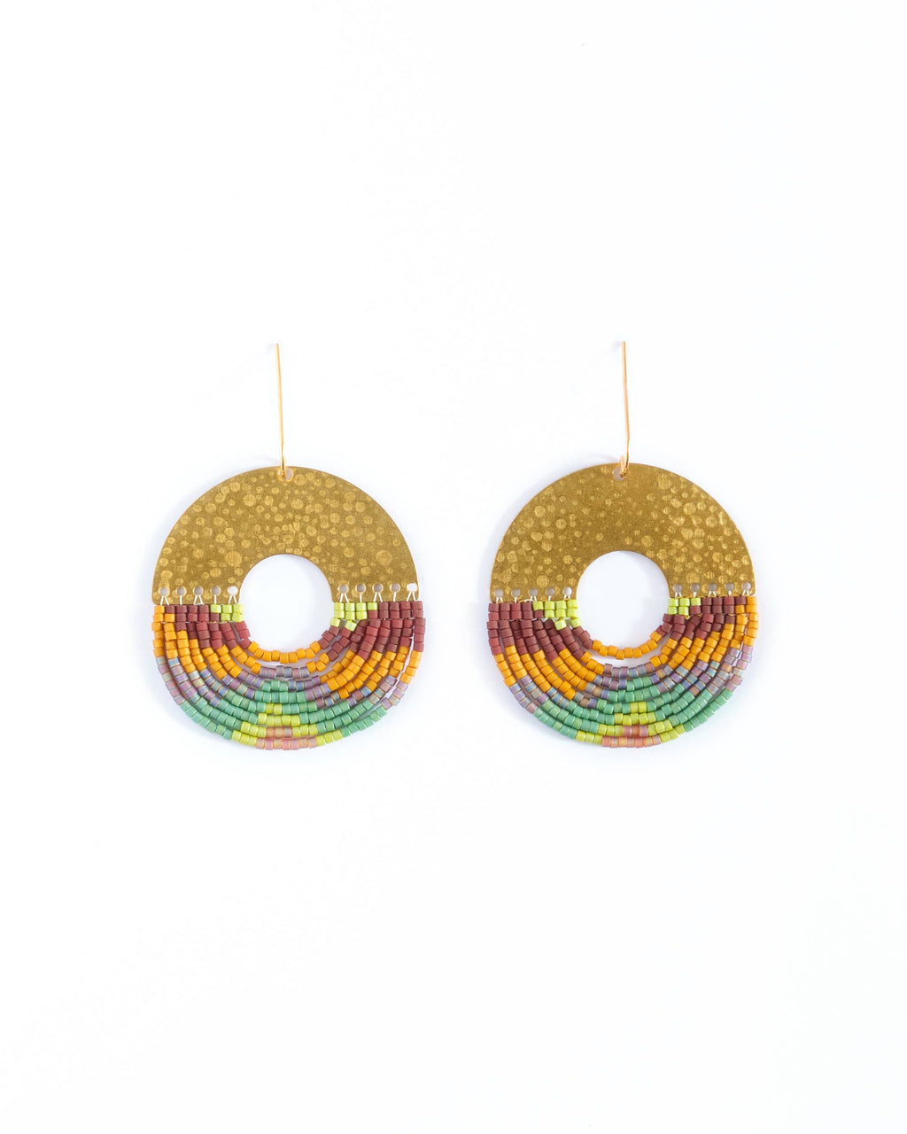 Beaded Handwoven Organic Circular Fringe Earrings by Mayana
