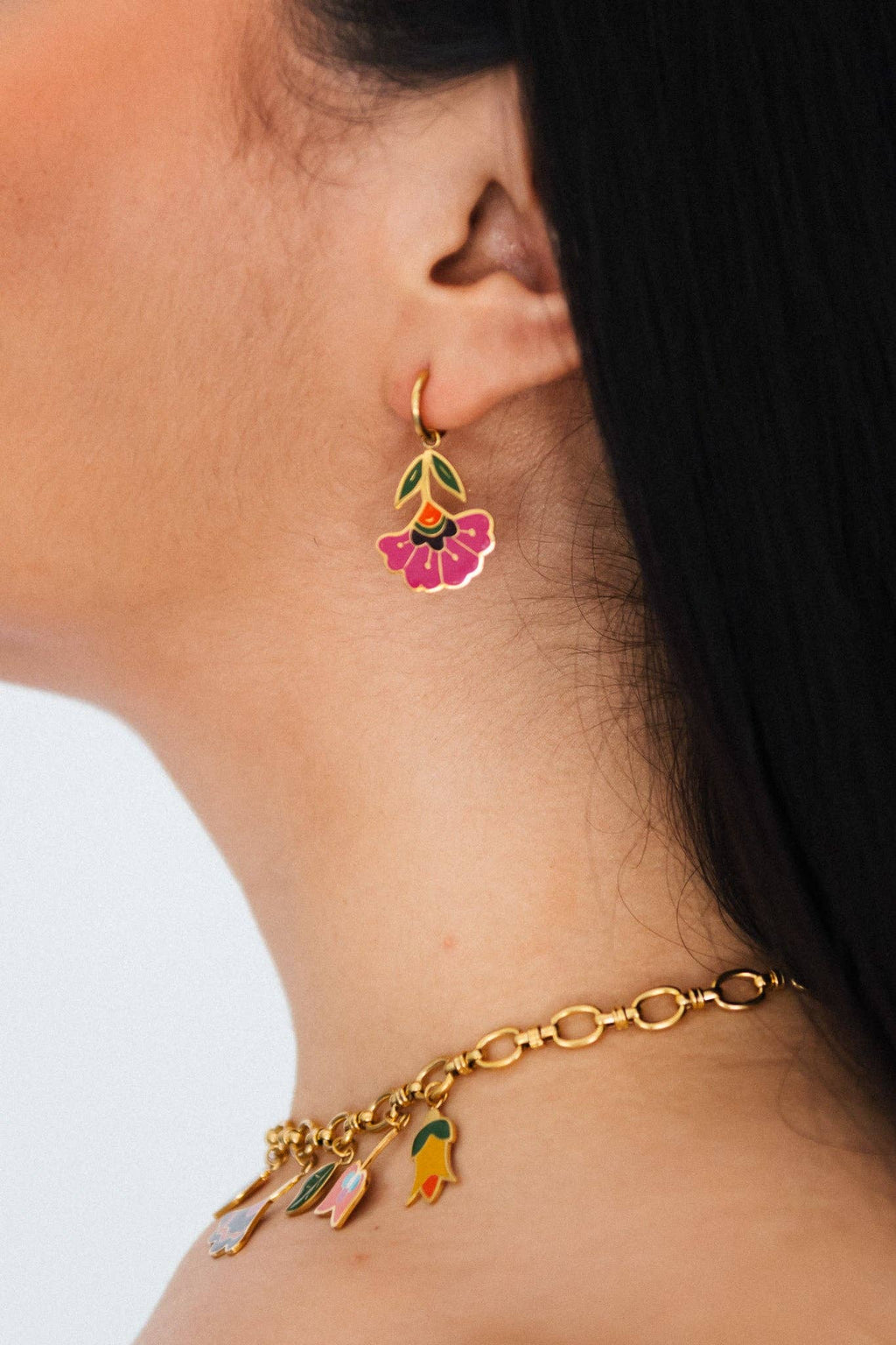 Floral Bloom Huggie Charm Hoops by Bethany Yellowtail