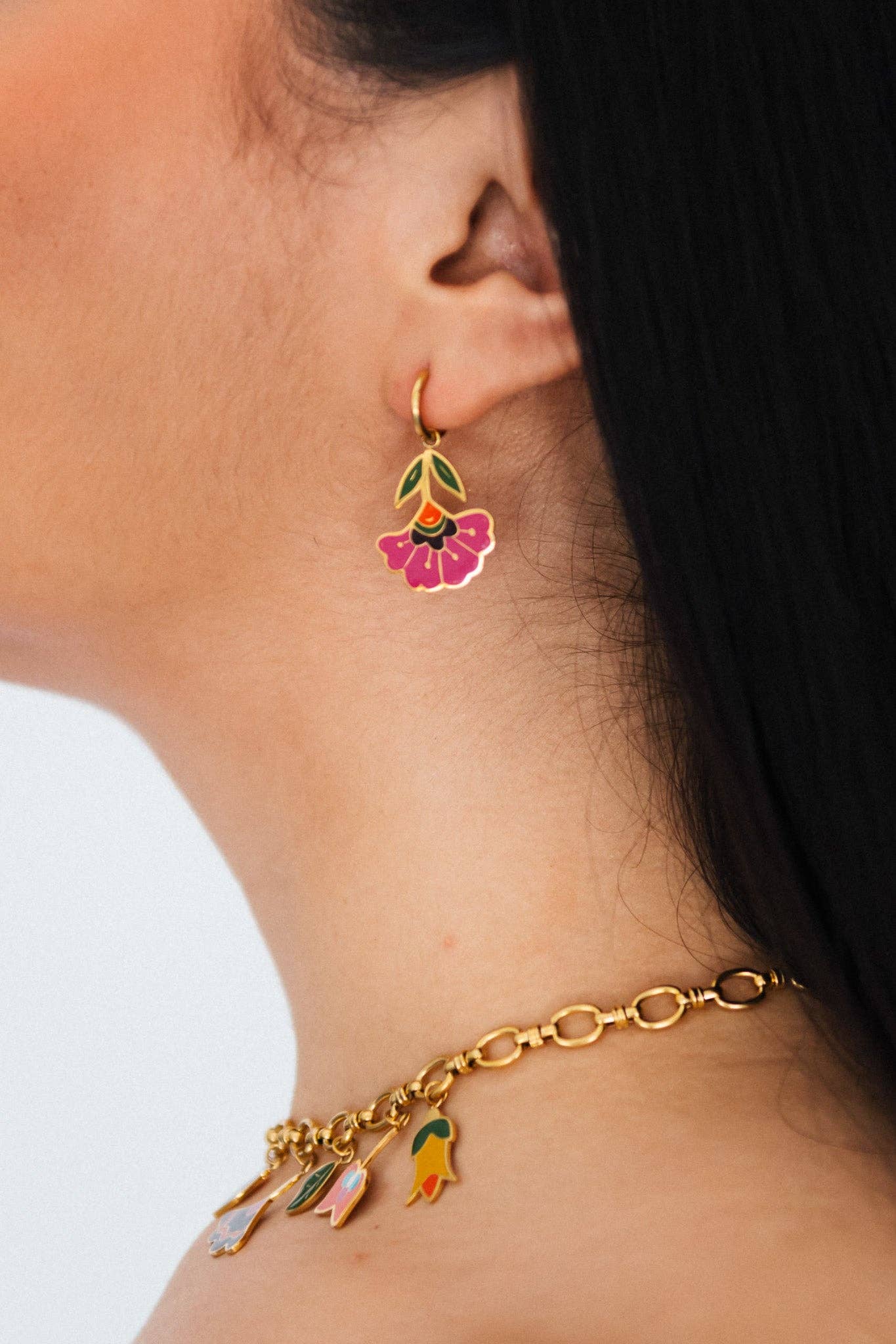 Floral Bloom Huggie Charm Hoops by Bethany Yellowtail