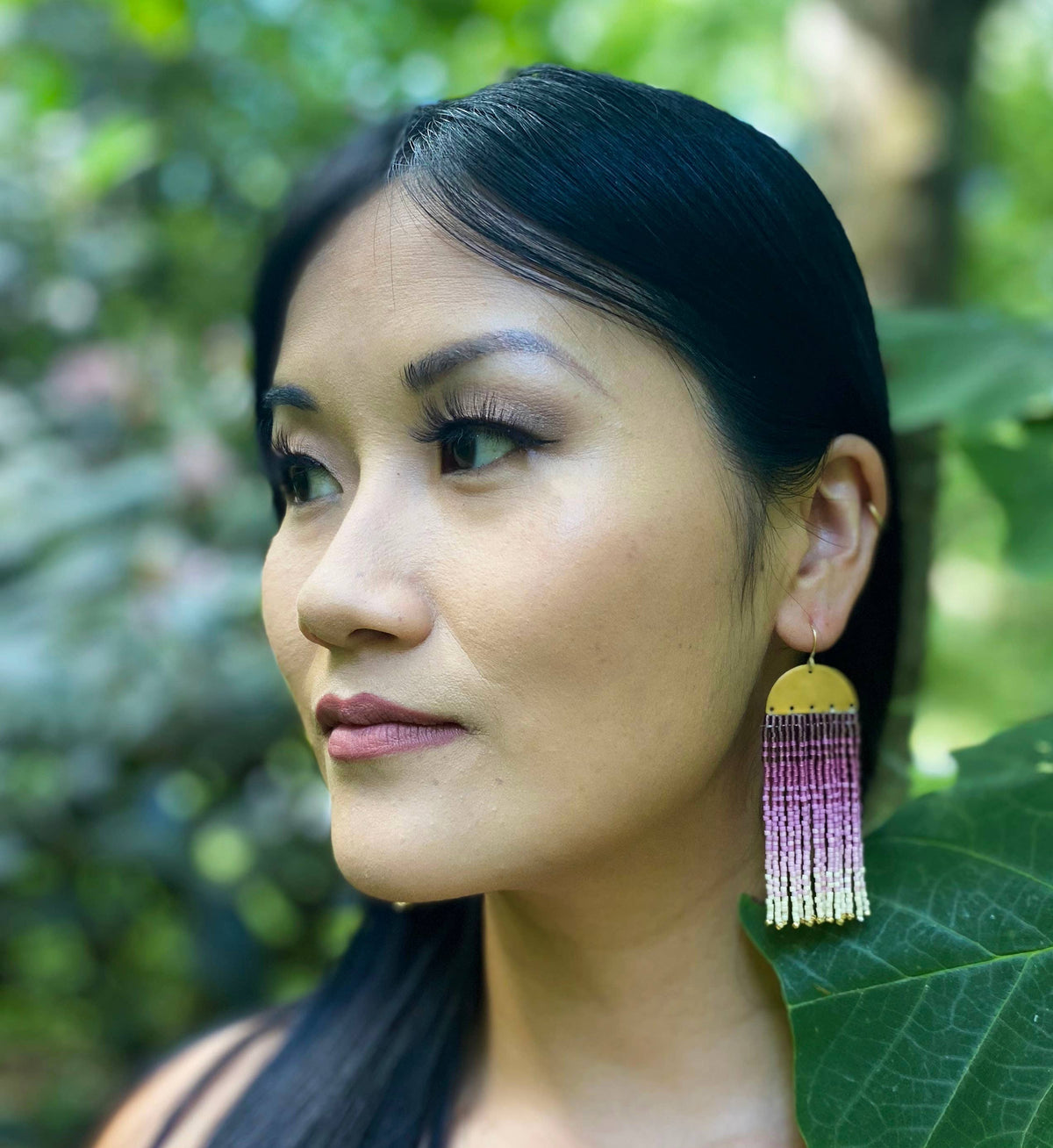 Beaded Handwoven Ombre Fringe Earrings by Mayana