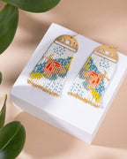 Beaded Handwoven Moonlit Moth Fringe Earrings by Mayana