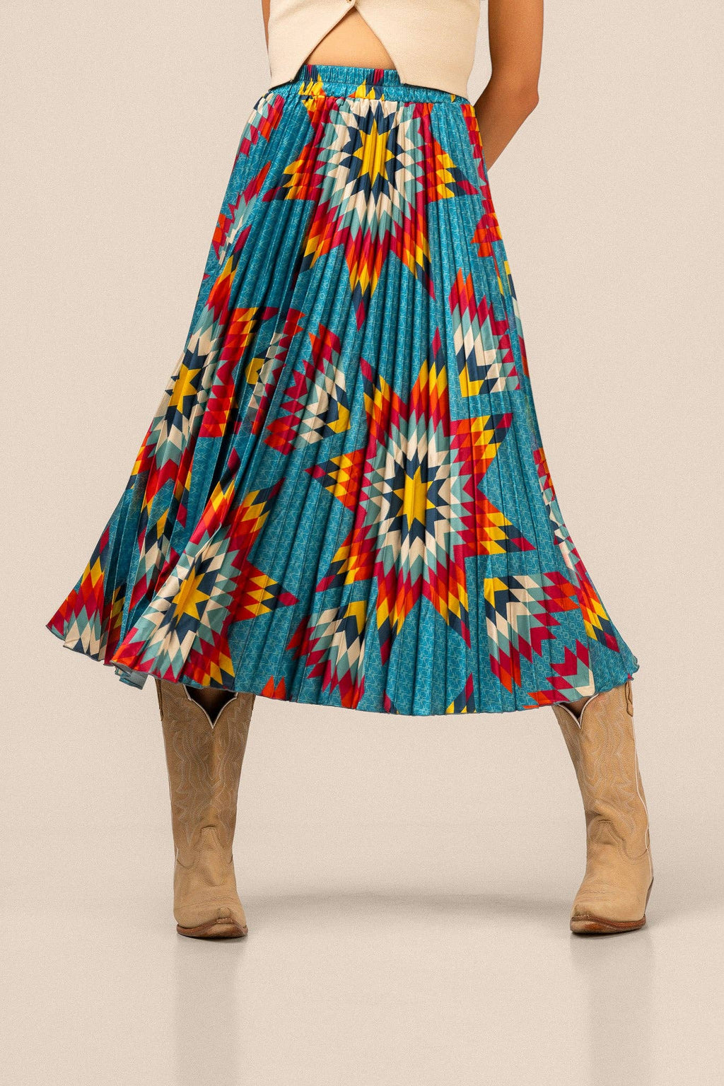 Pleated Star Quilt Midi Skirt by by Bethany Yellowtail