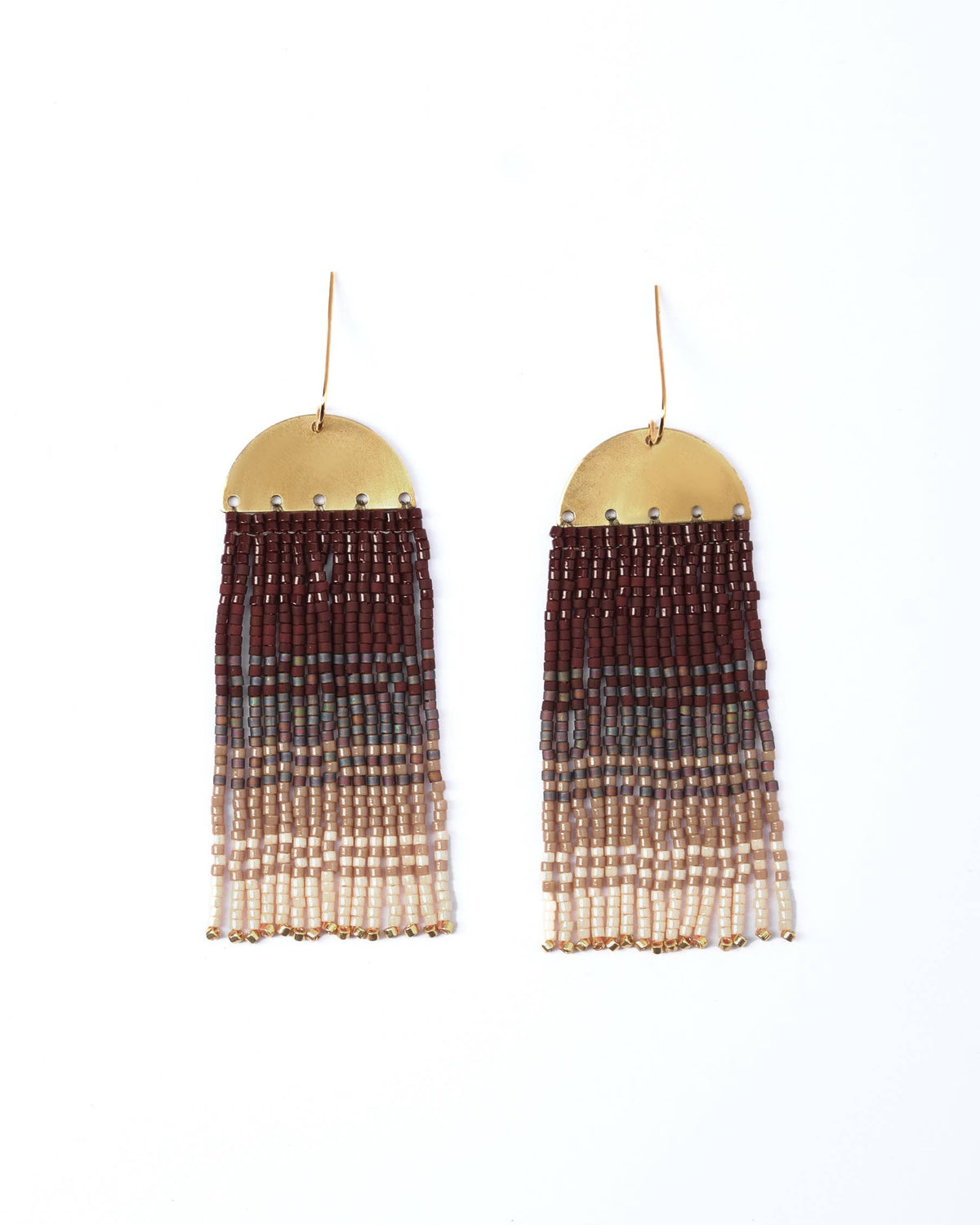 Beaded Handwoven Ombre Fringe Earrings by Mayana