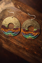 Beaded Handwoven Organic Circular Fringe Earrings by Mayana
