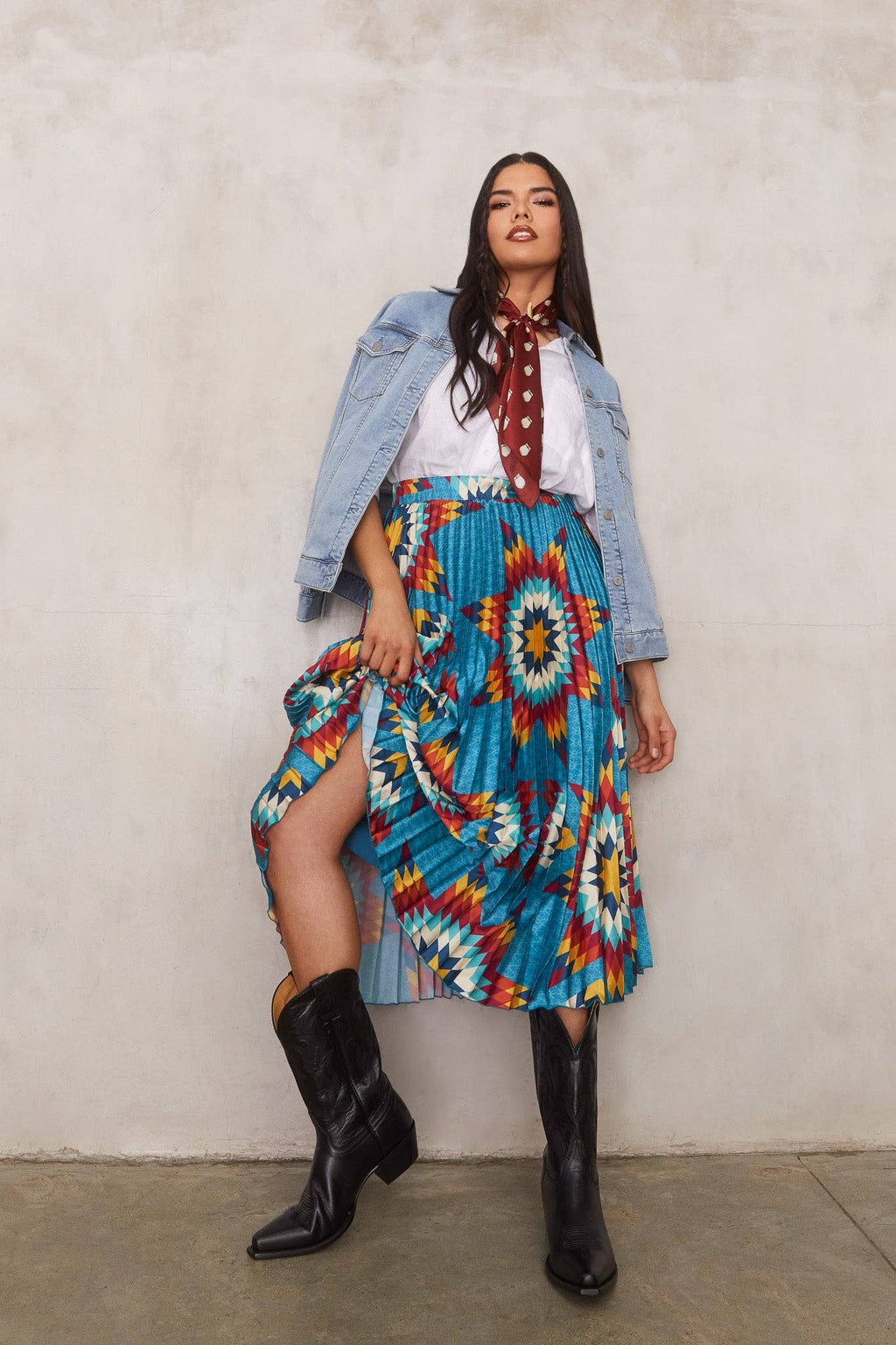 Pleated Star Quilt Midi Skirt by by Bethany Yellowtail