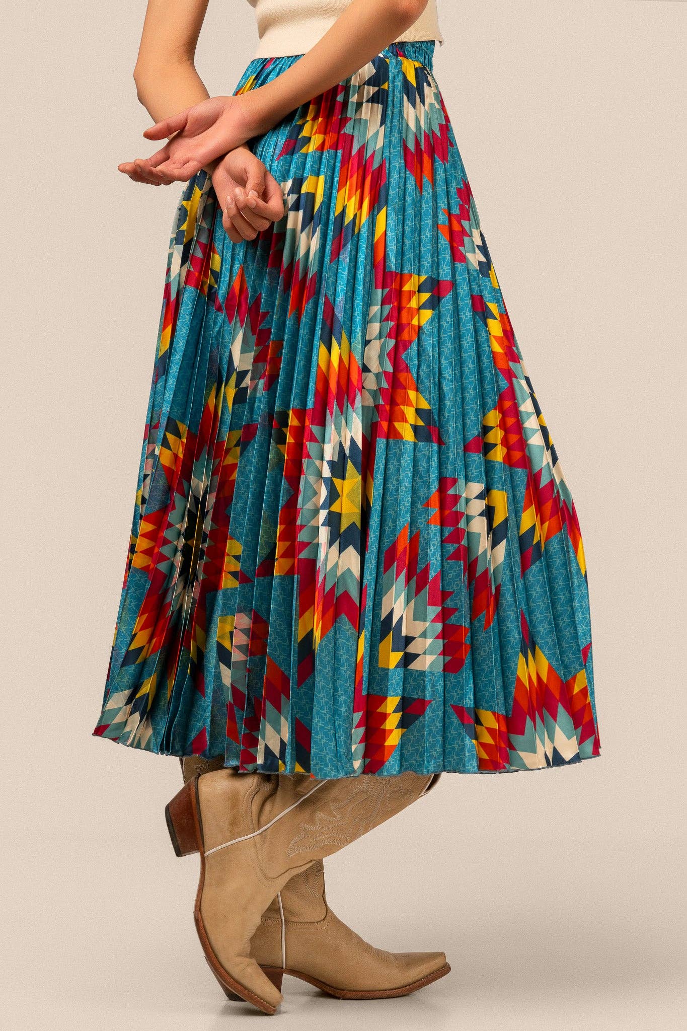 Pleated Star Quilt Midi Skirt by by Bethany Yellowtail