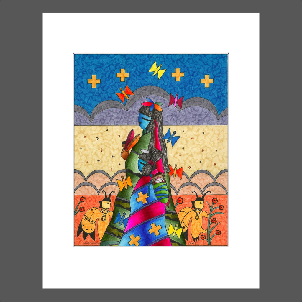 Singing Prayers Matted Print by Fourth World Design