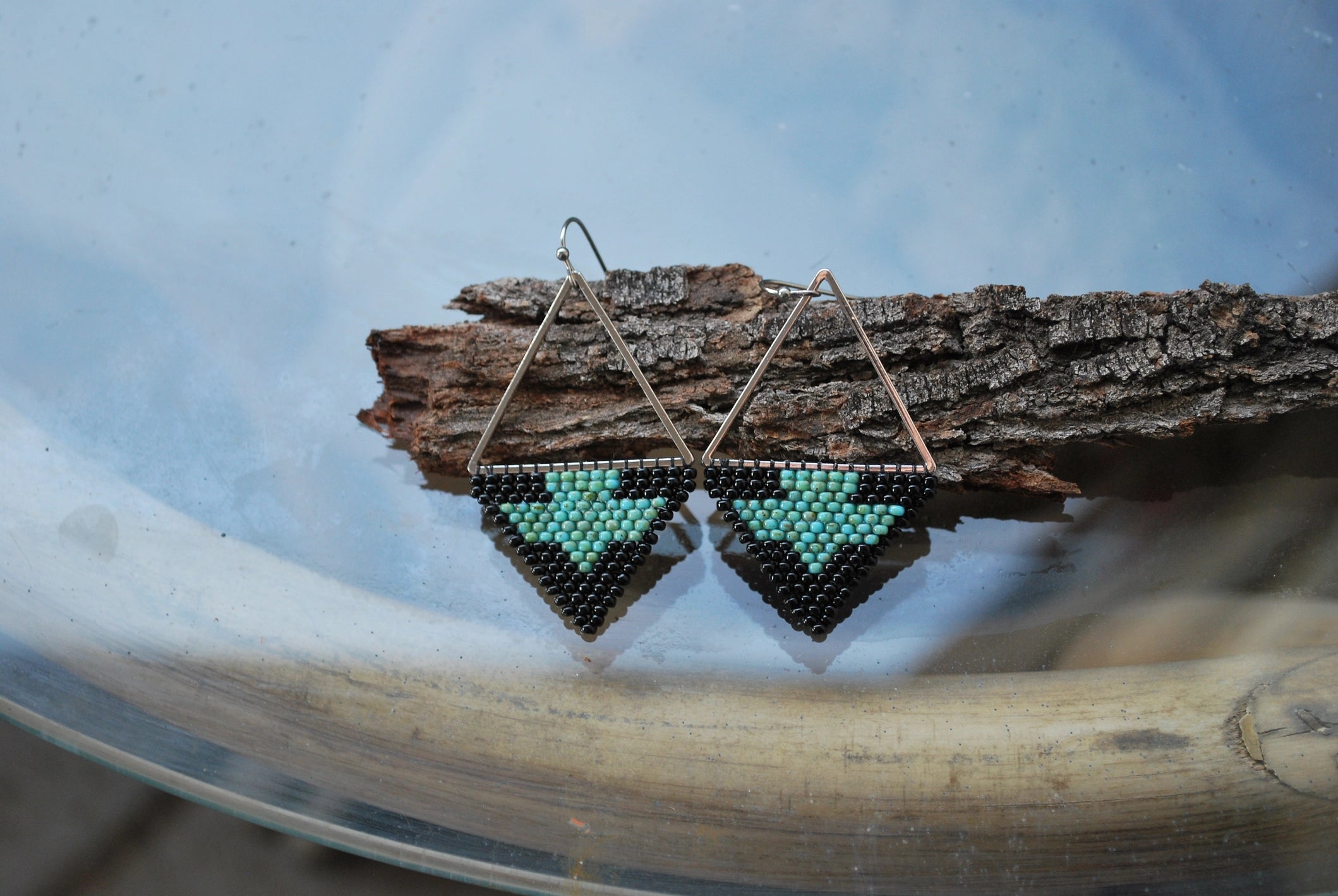 Black & Turq Thunderbird Earrings by Chippewa Beadwork