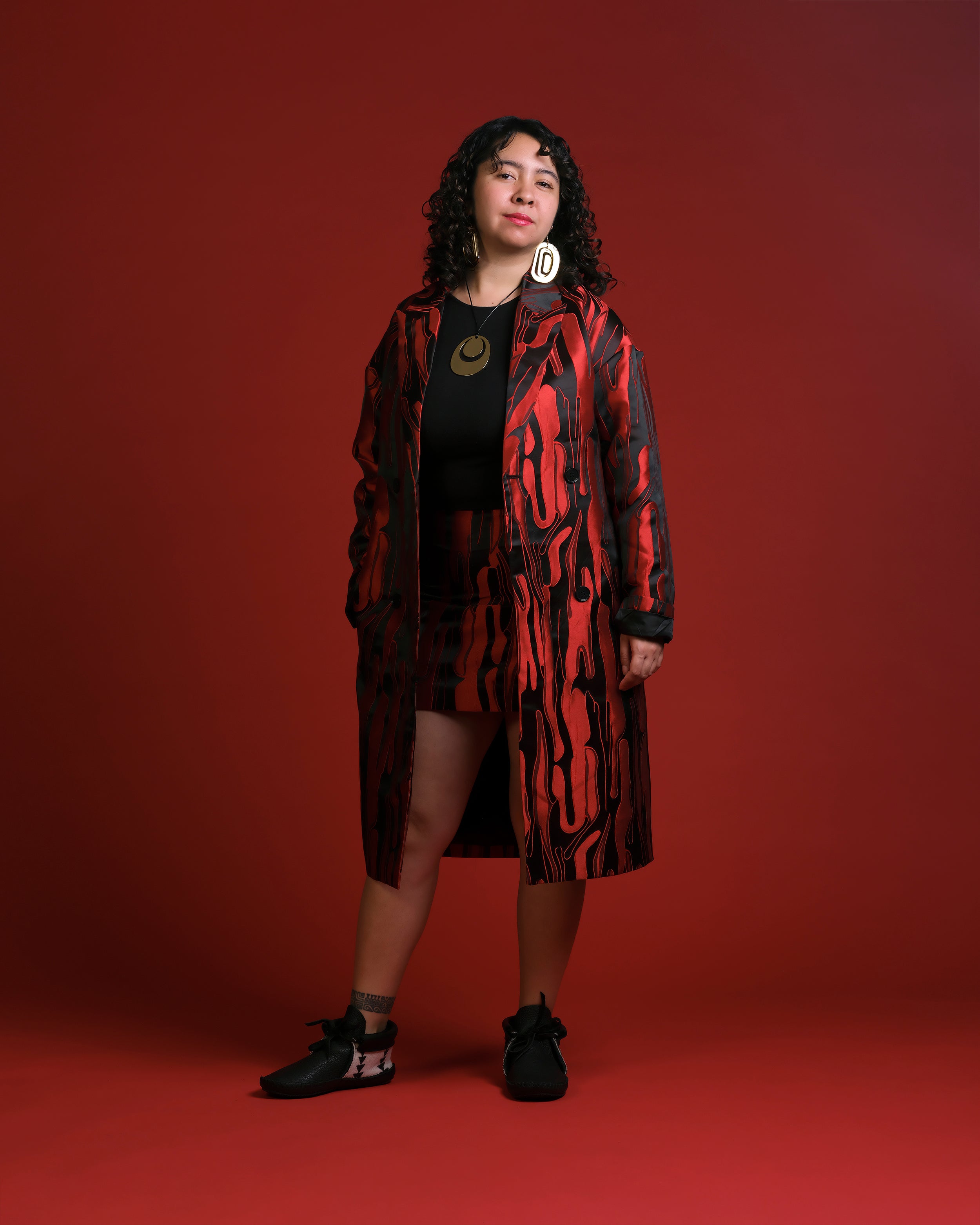 LH | Brocade Trench Coat | Red Asst