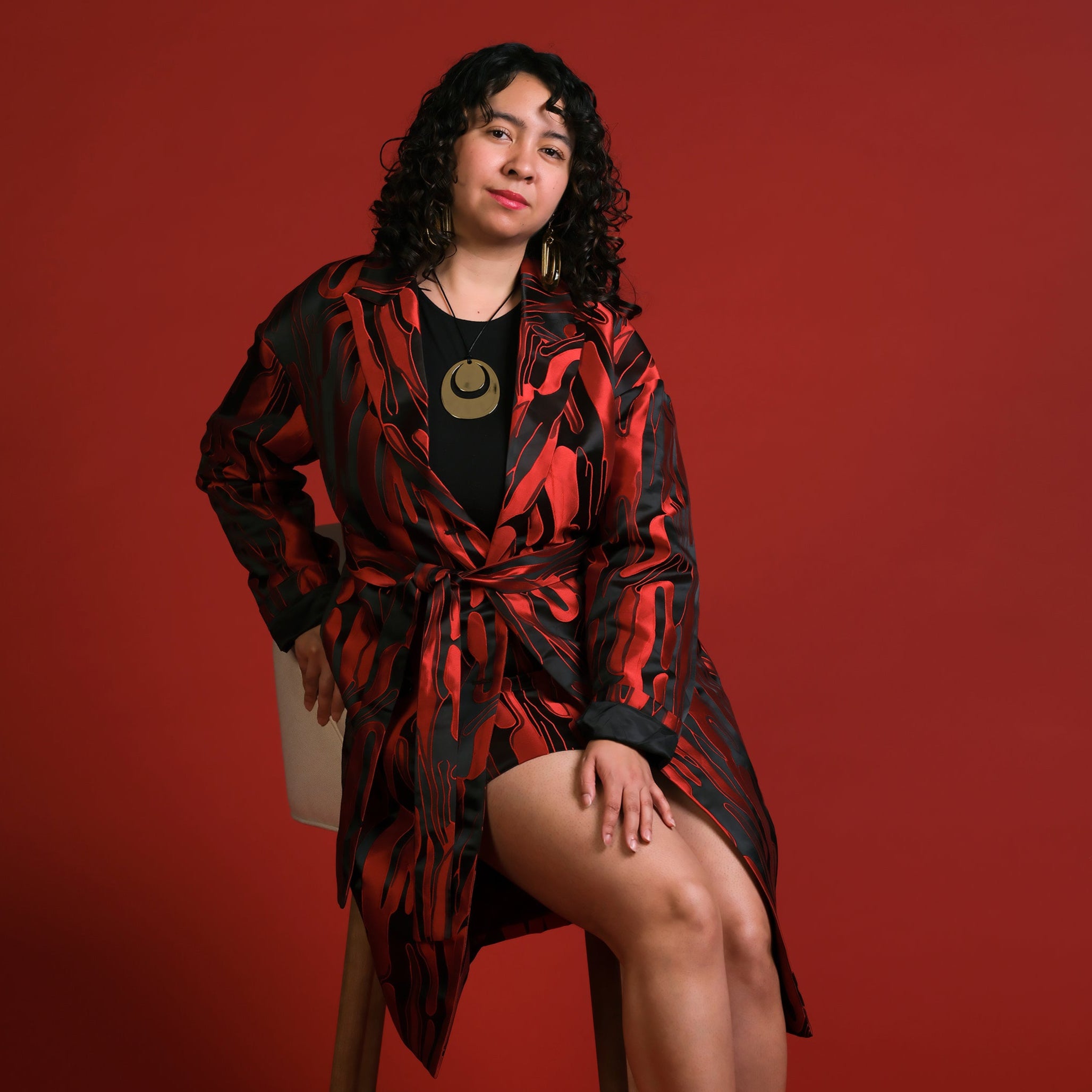 LH | Brocade Trench Coat | Red Asst