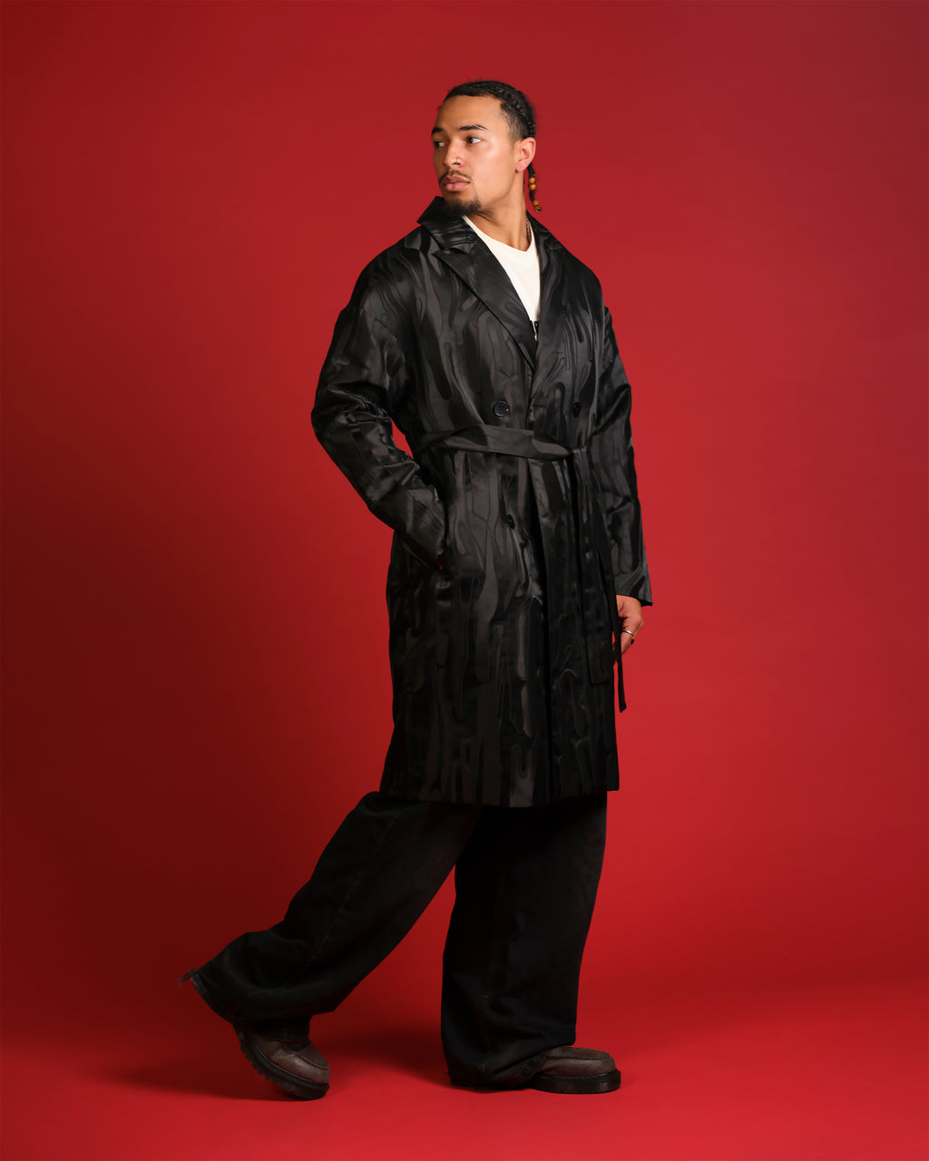 LH | Brocade Trench Coat | Silver Asst