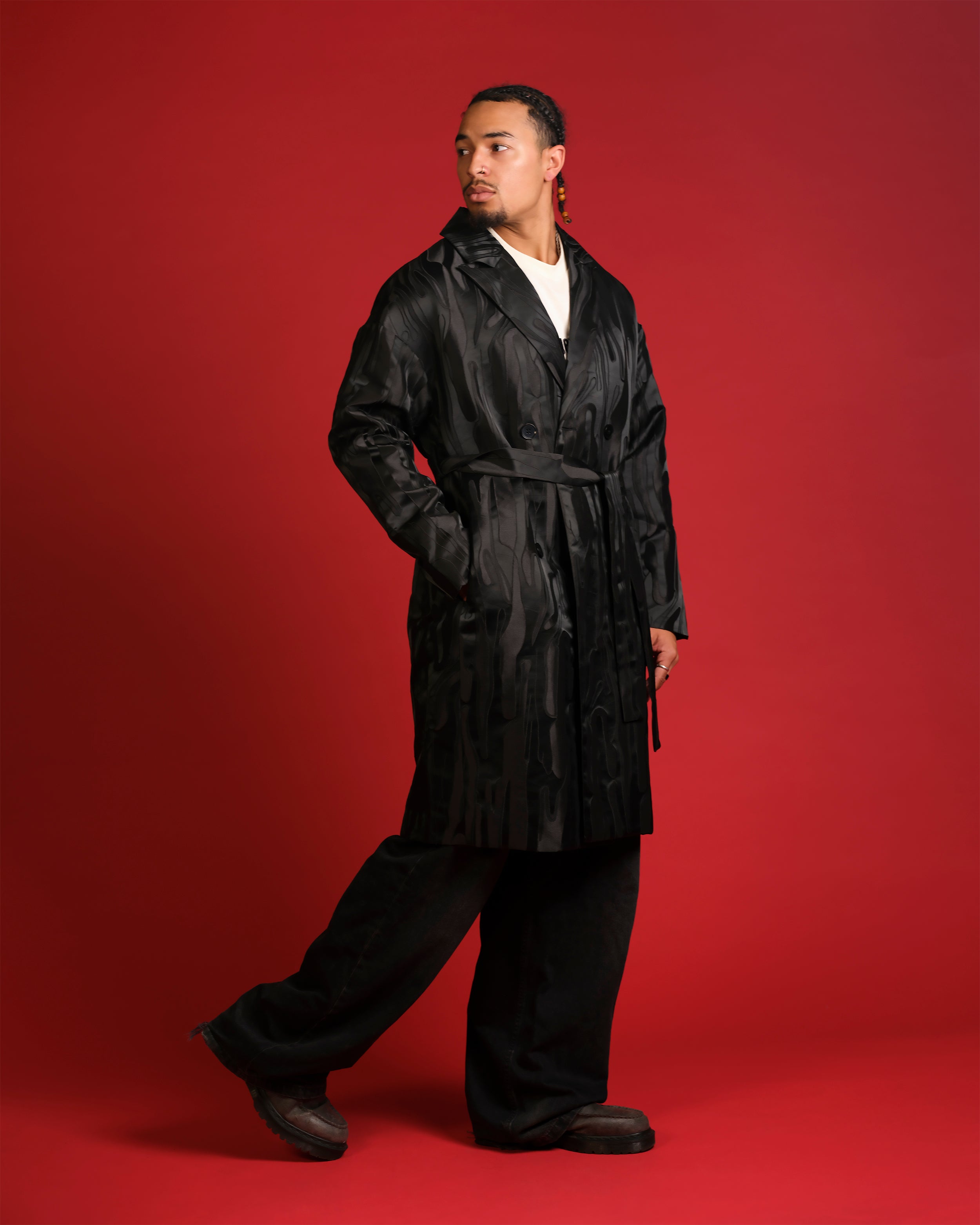 LH | Brocade Trench Coat | Silver Asst