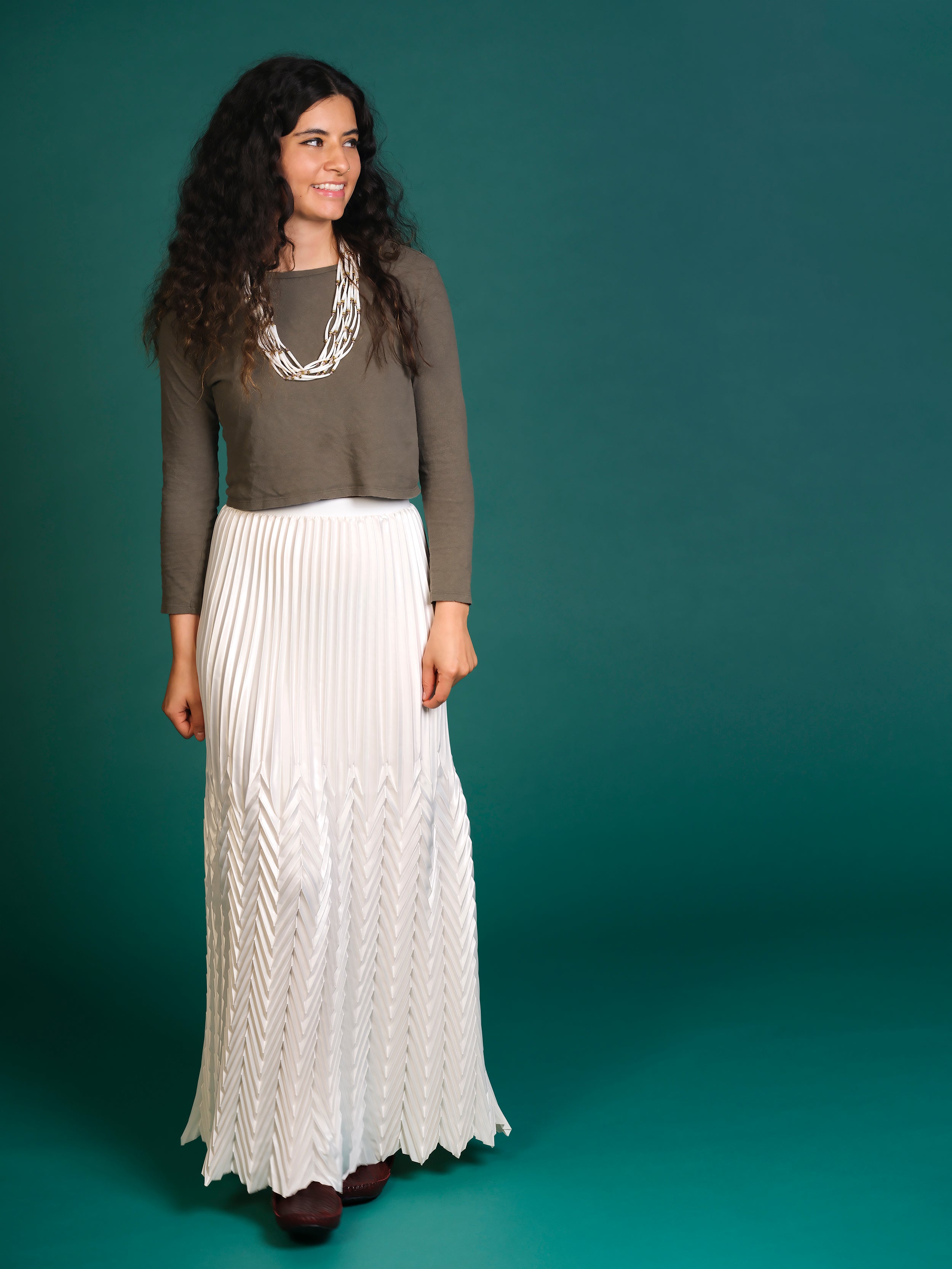 LH | Pleated Maxi Skirt | Ivory Asst