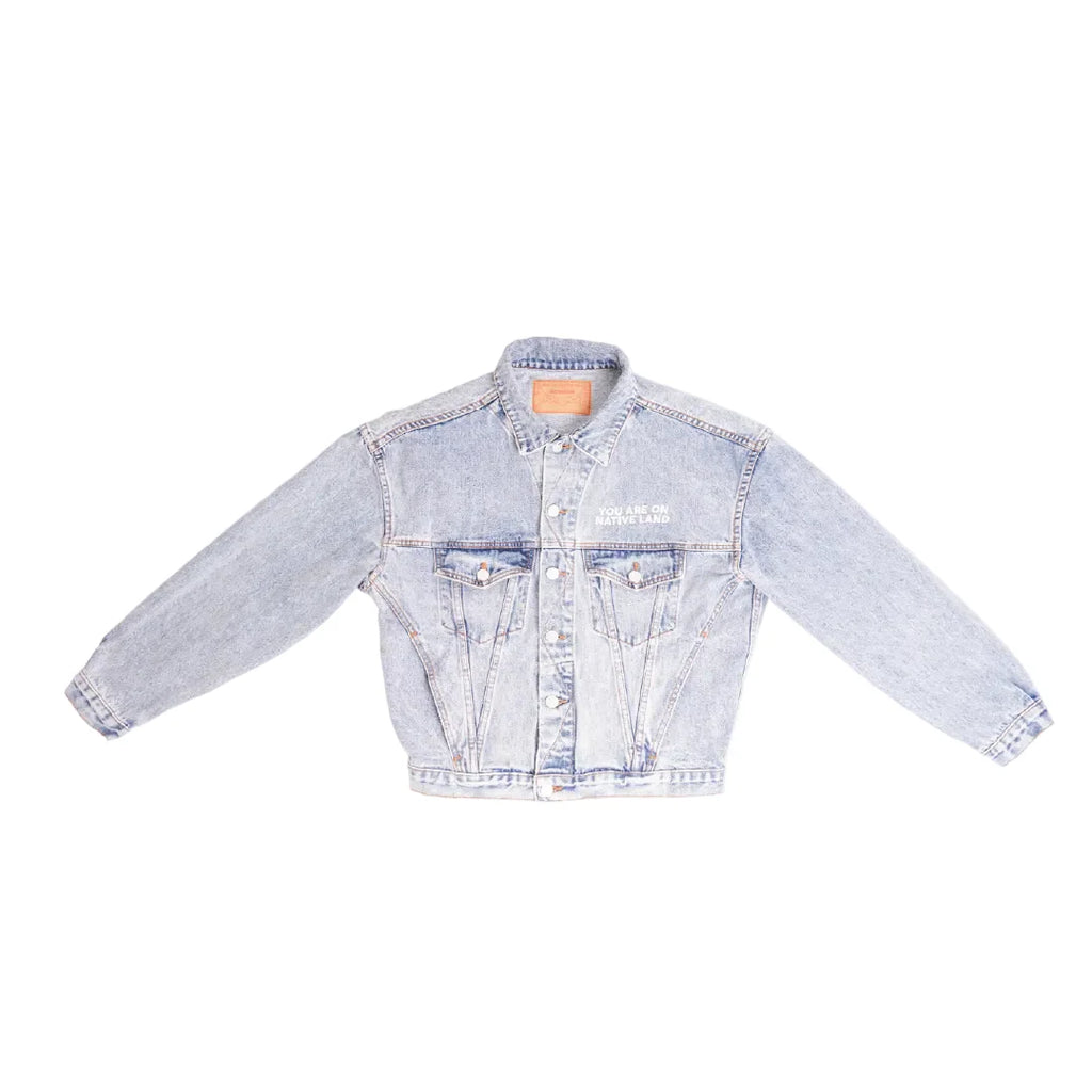 You Are On Native Land Vintage Wash Denim Jacket by UNE