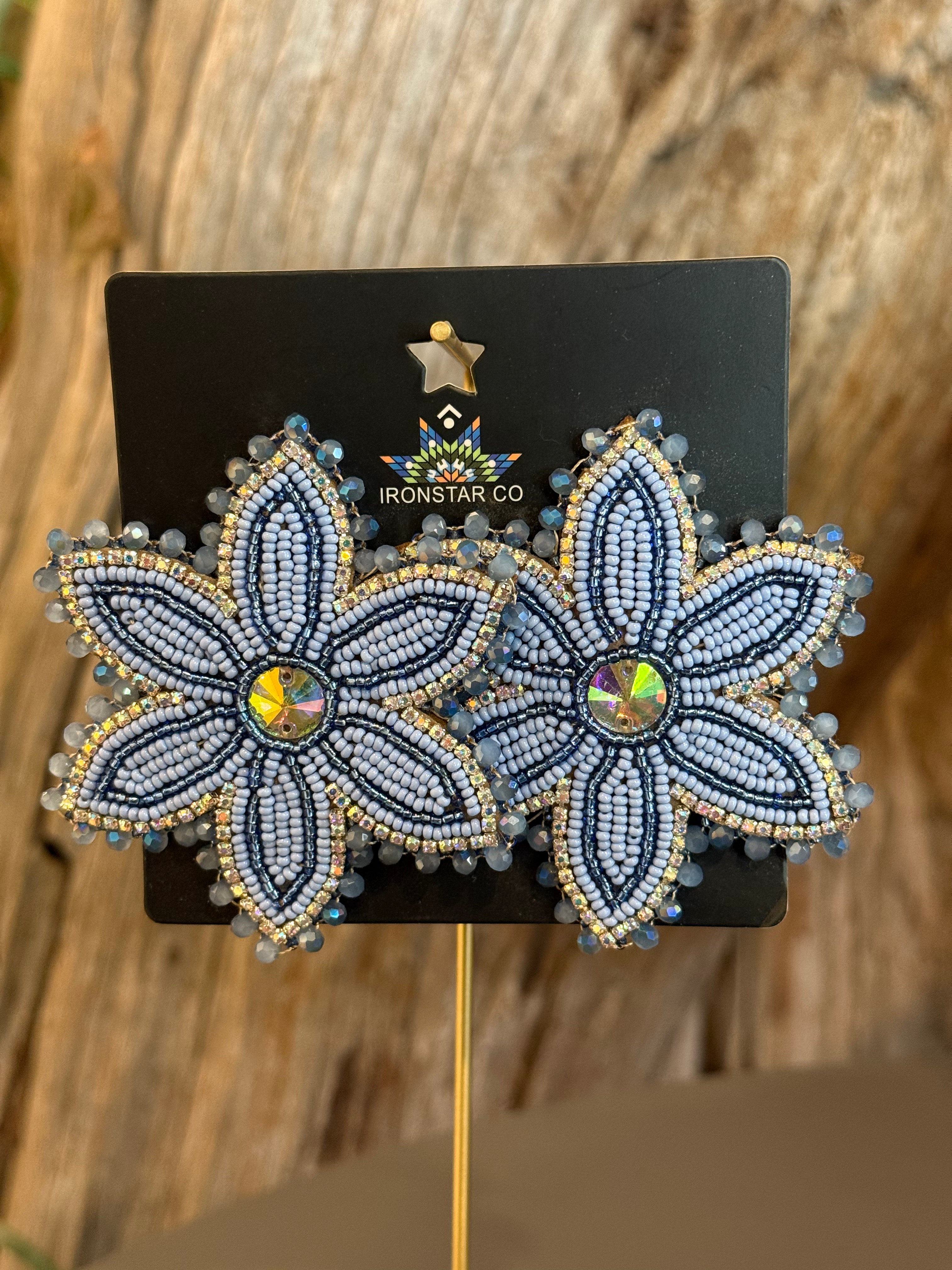Beaded 6 petal Flower Post Earring