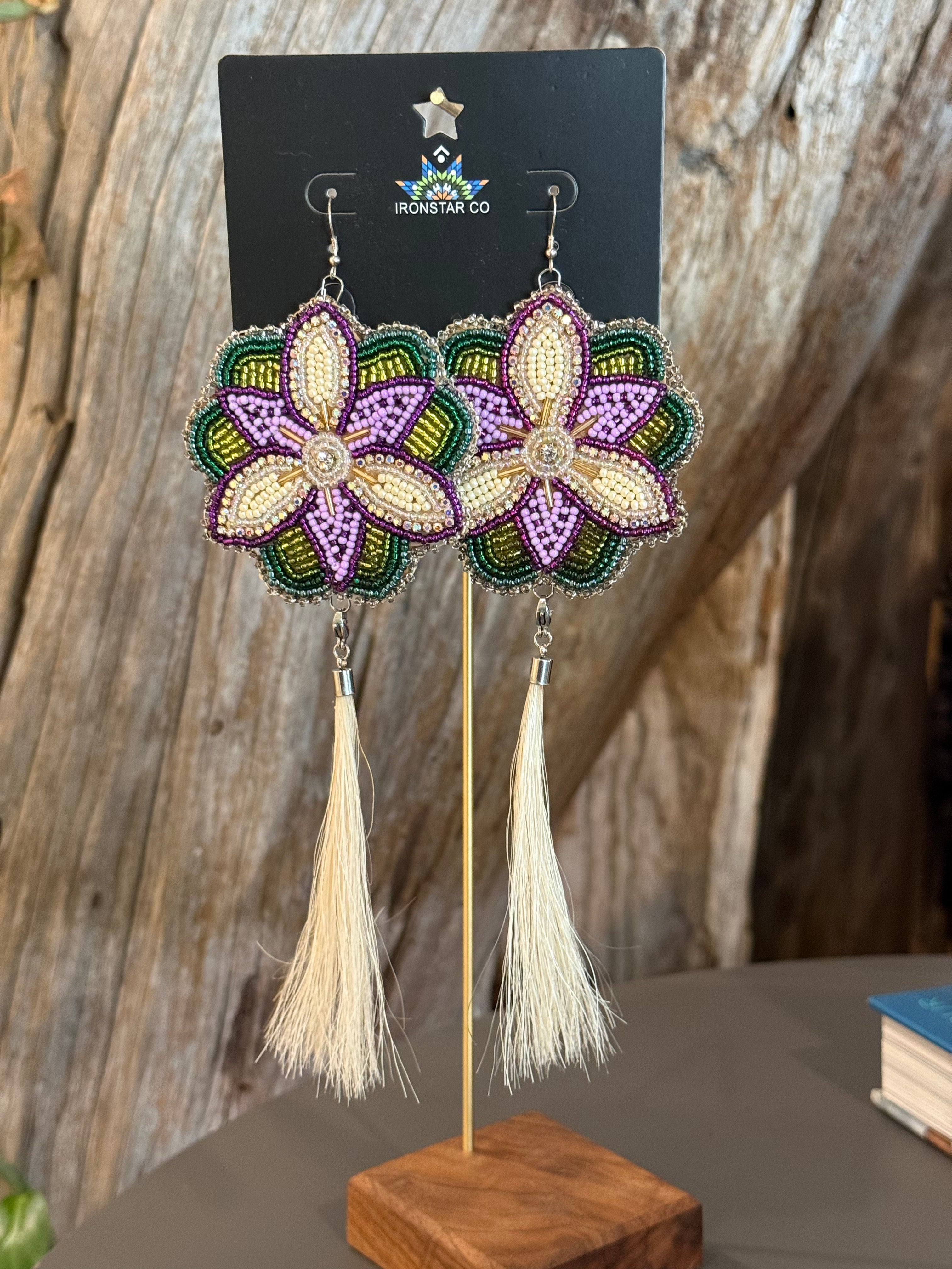 Beaded Flower & Horsehair Dangle Earring