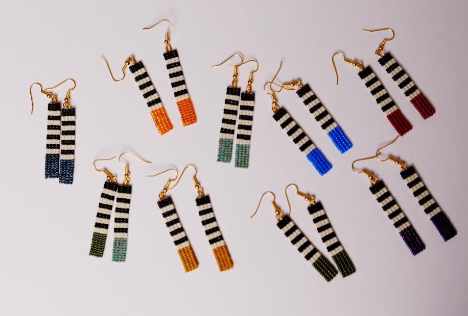 Black and White Stripe Dangle Earrings by Kelli Moody