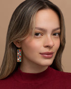 Beaded Handwoven Mosaic Tila and Brass Earrings by Mayana