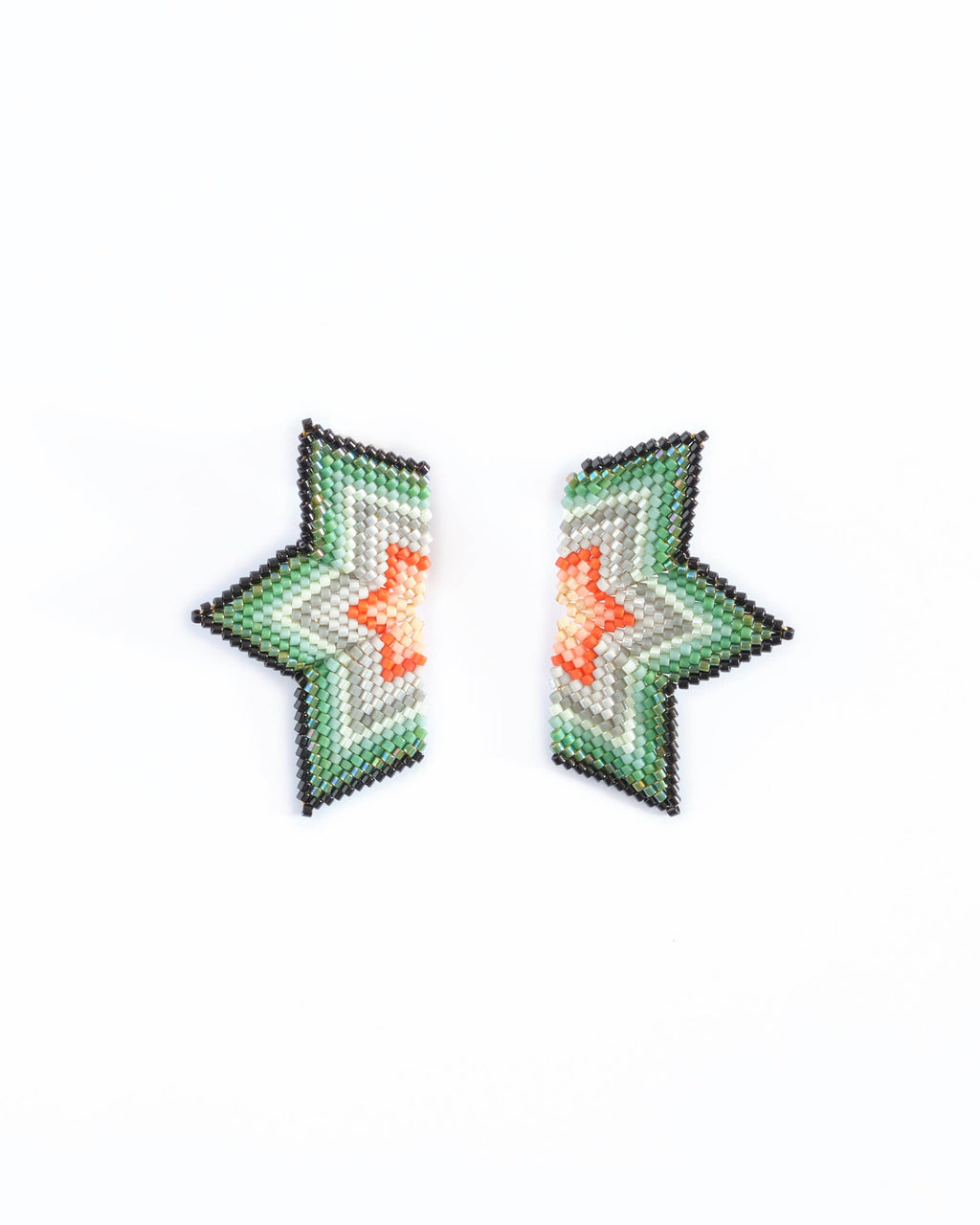 Beaded Handwoven Medium Half Star Earrings by Mayana