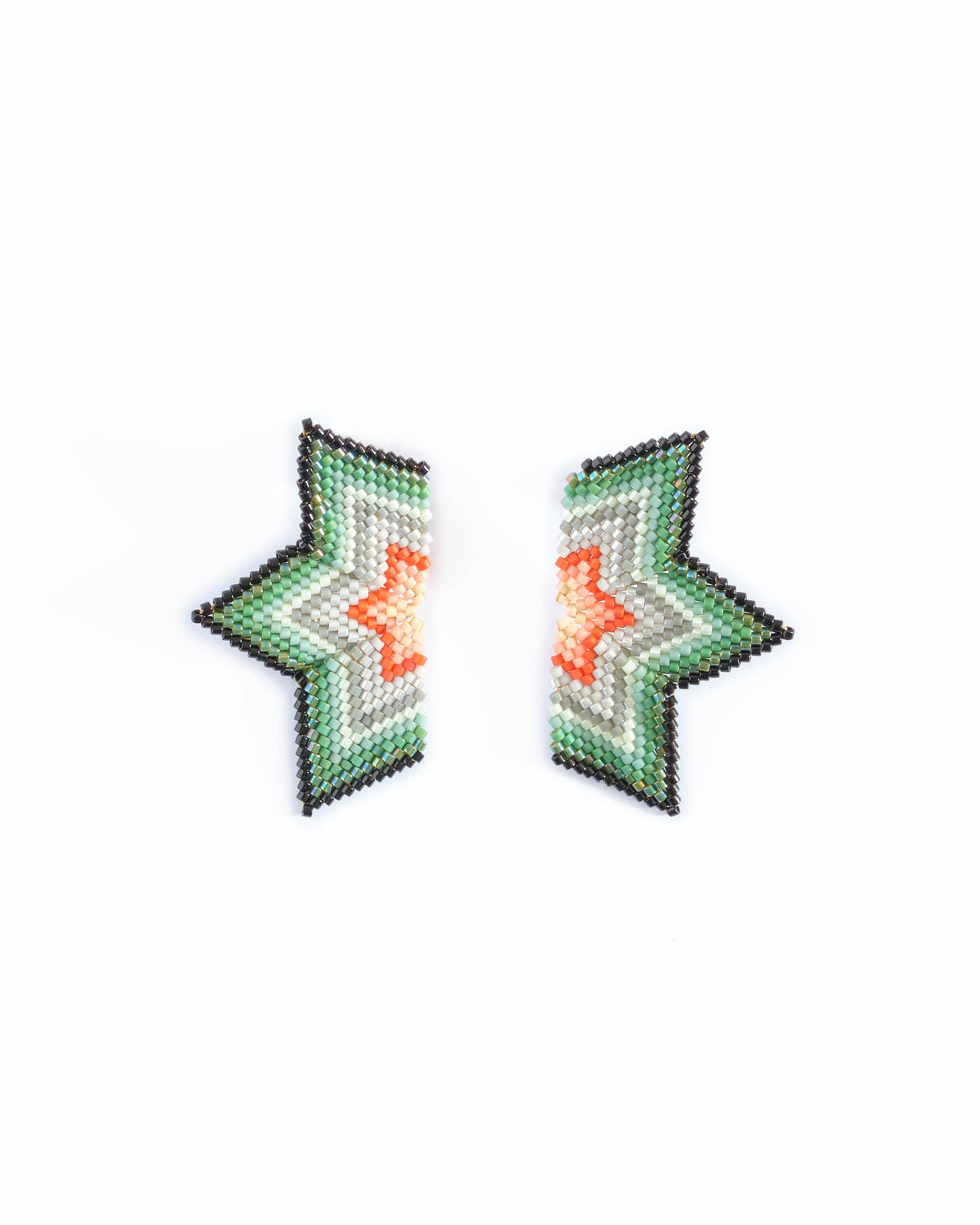 Beaded Handwoven Medium Half Star Earrings by Mayana