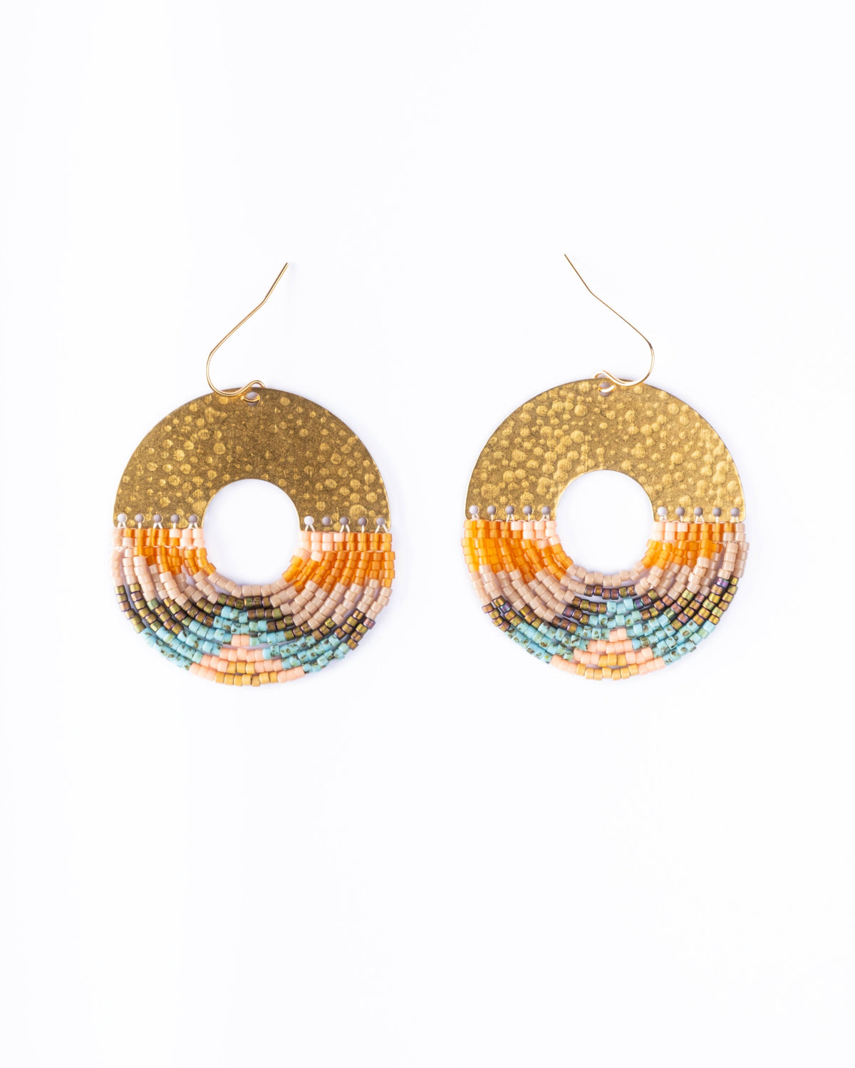 Beaded Handwoven Organic Circular Fringe Earrings by Mayana